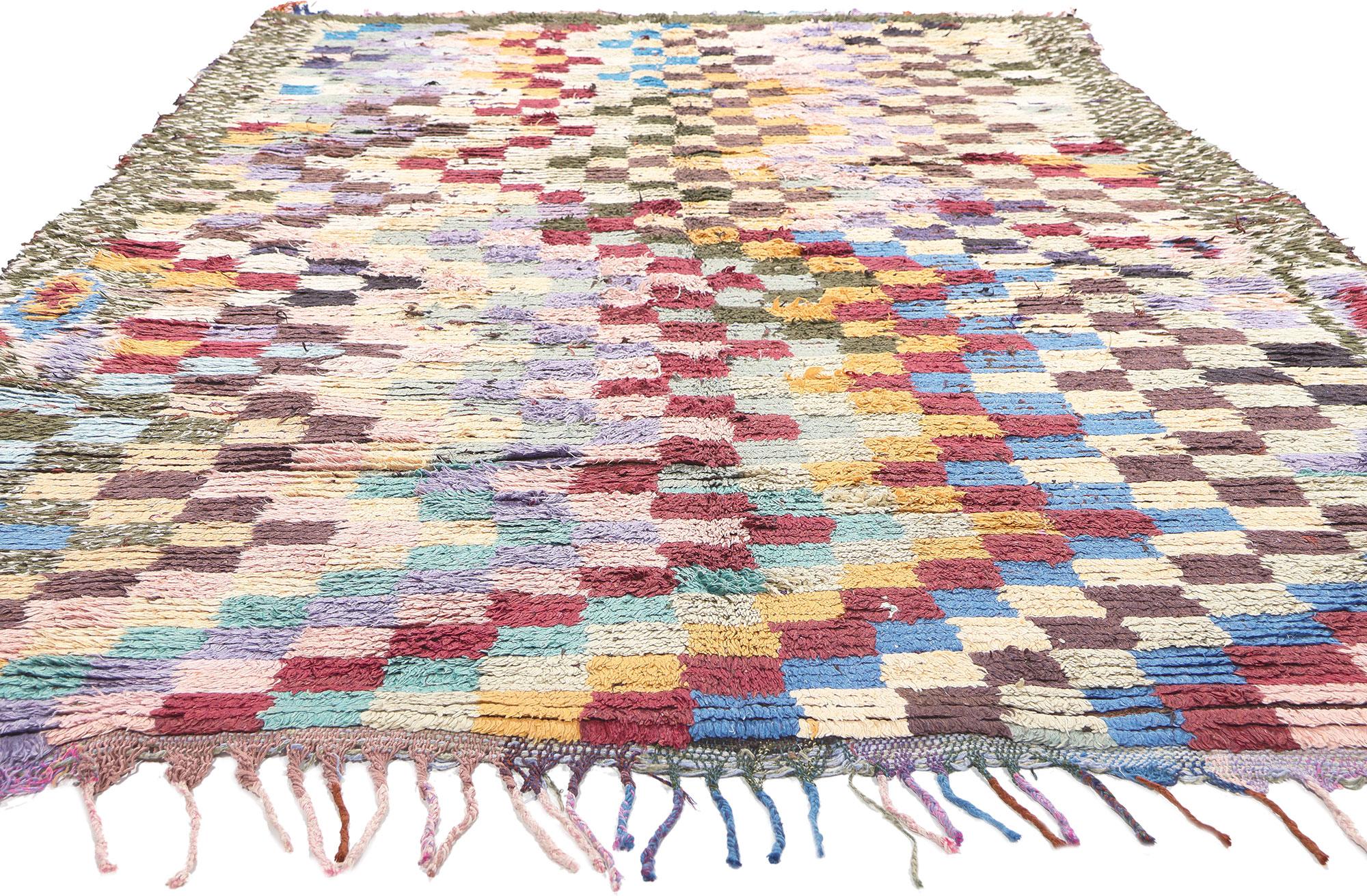 Hand-Knotted Vintage Rehamna Moroccan Rug, Tribal Enchantment Meets Bauhaus Movement For Sale