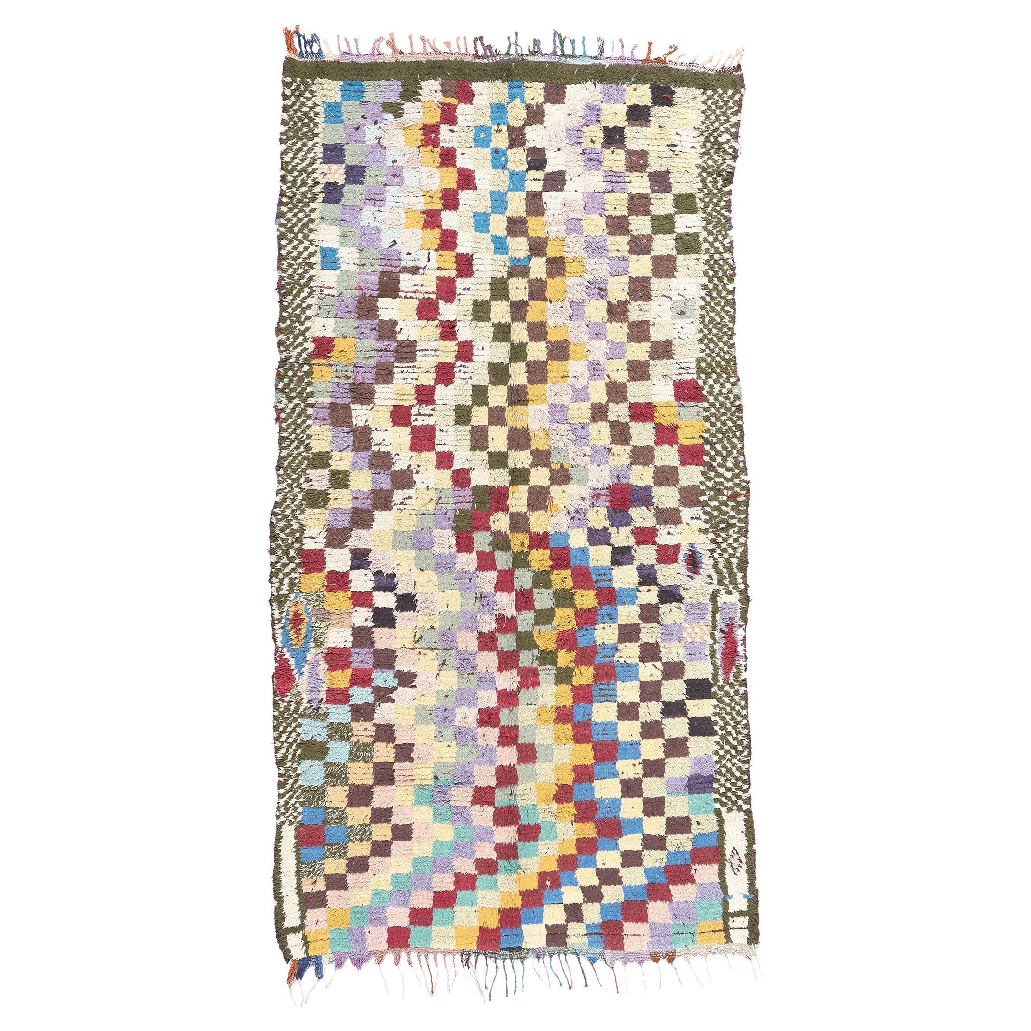 Marokkanischer Rehamna-Teppich im Vintage-Stil, Stammeskunst-Enchantment trifft auf Bauhaus-Bewegung im Angebot