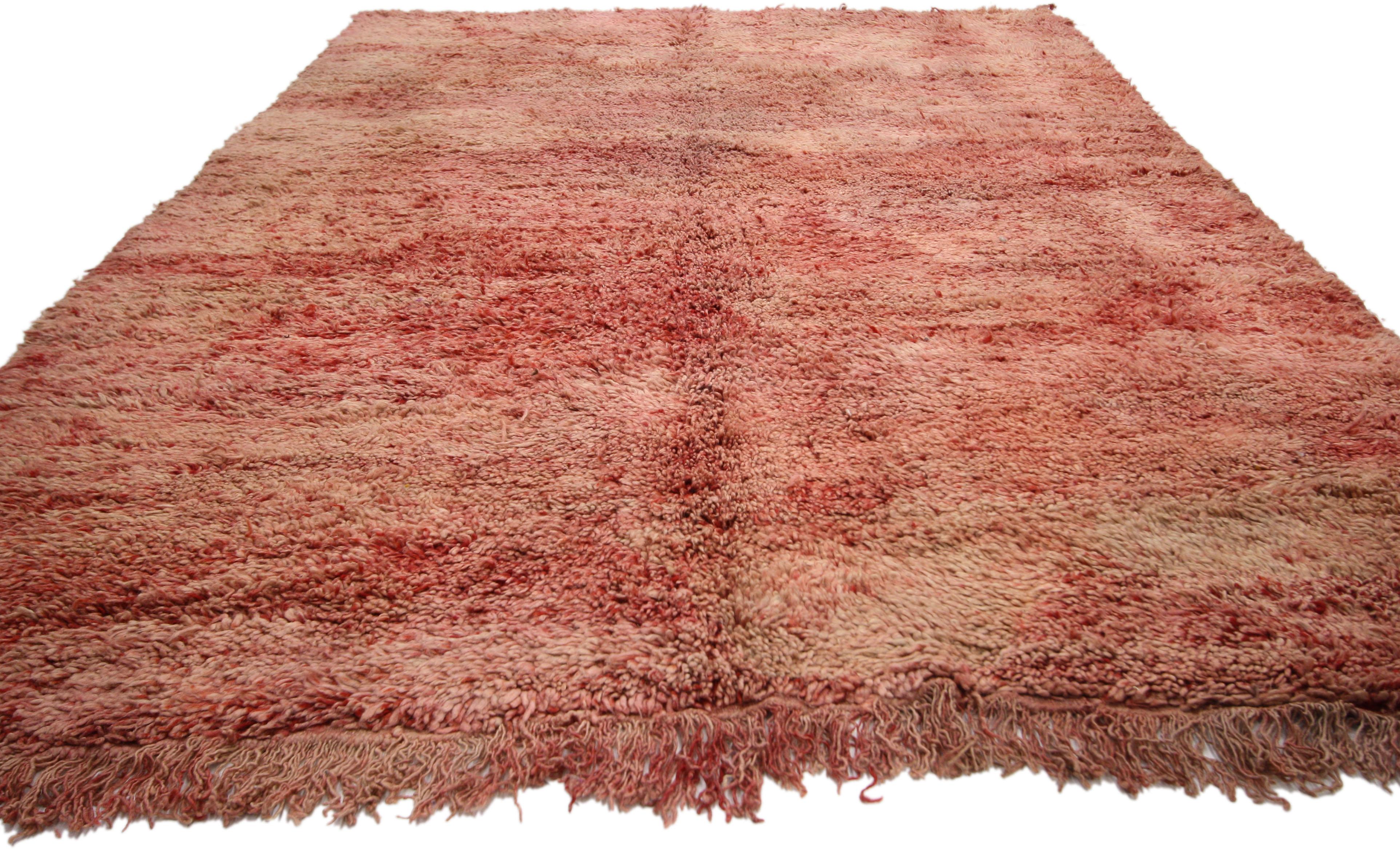 Hand-Knotted Vintage Berber Moroccan Rug with Rustic Warm, Mid-Century Modern Style For Sale
