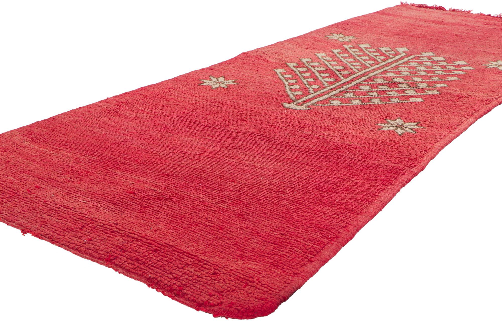 ?78405 Vintage Berber Moroccan rug with Tree of Life, 03'00 x 08'06. Showcasing an expressive design, incredible detail and texture, this hand knotted wool vintage Berber Moroccan rug is a captivating vision of woven beauty. The eye-catching