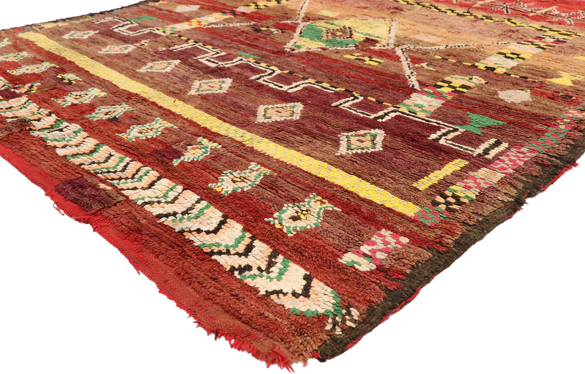 20969, vintage Berber Moroccan rug with Tribal Artisan style. This hand knotted wool vintage Berber Moroccan rug features an abrashed field covered with various ambiguous tribal symbols that carry great meaning in Ancient Berber culture. The tribal