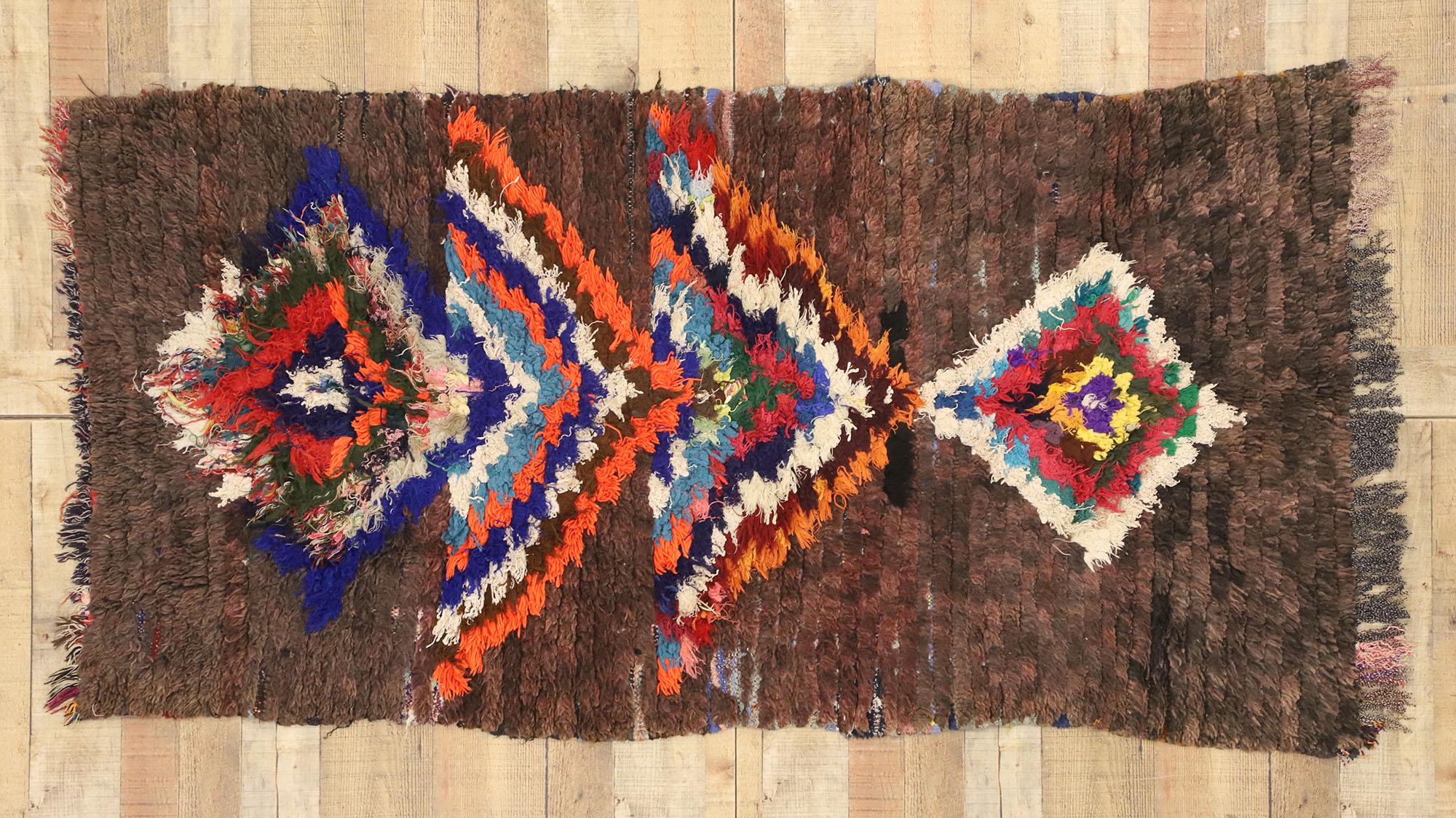 Vintage Brown Moroccan Azilal Rug, Tribal Boho Chic Meets Cozy Nomad For Sale 3