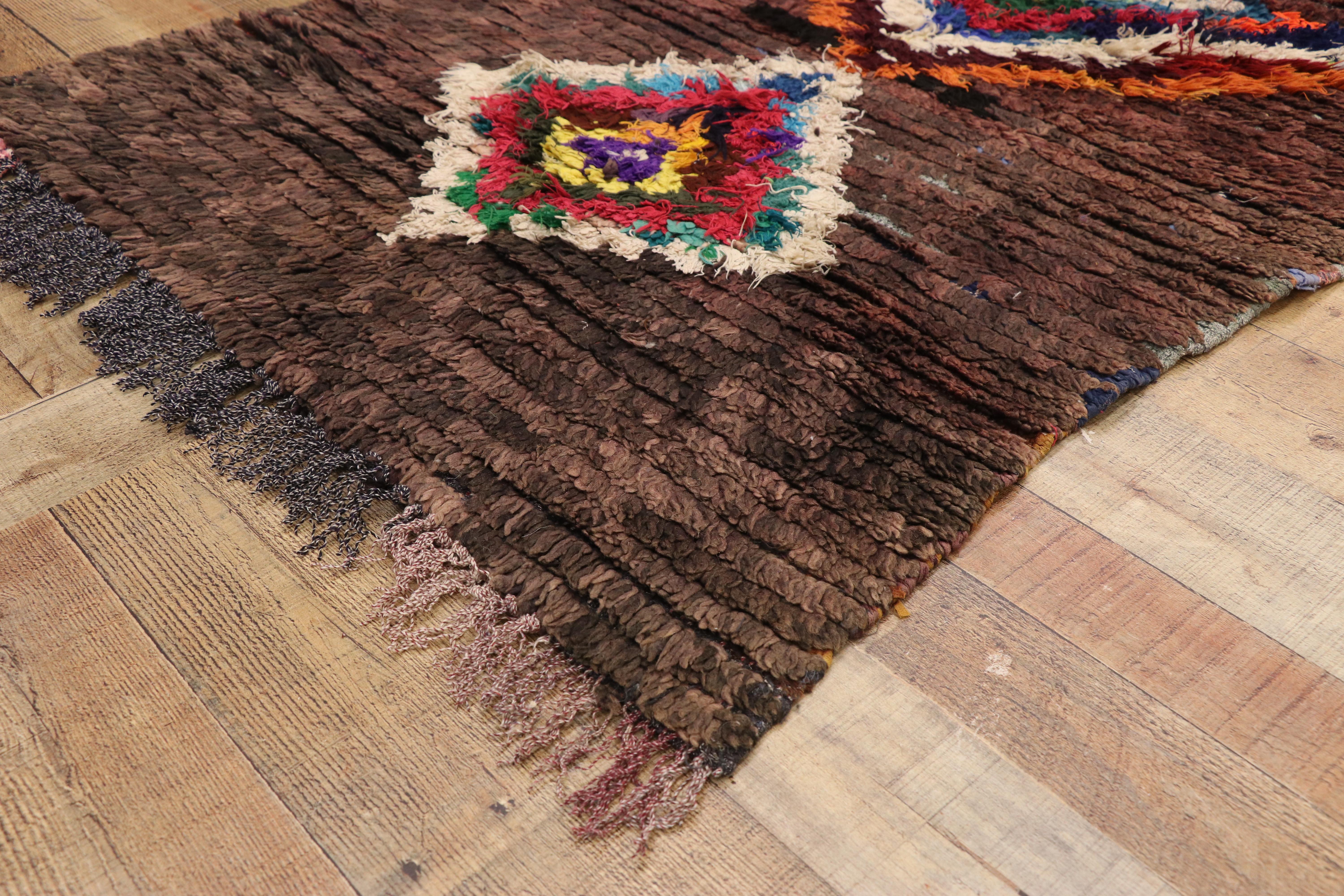 Vintage Brown Moroccan Azilal Rug, Tribal Boho Chic Meets Cozy Nomad For Sale 1
