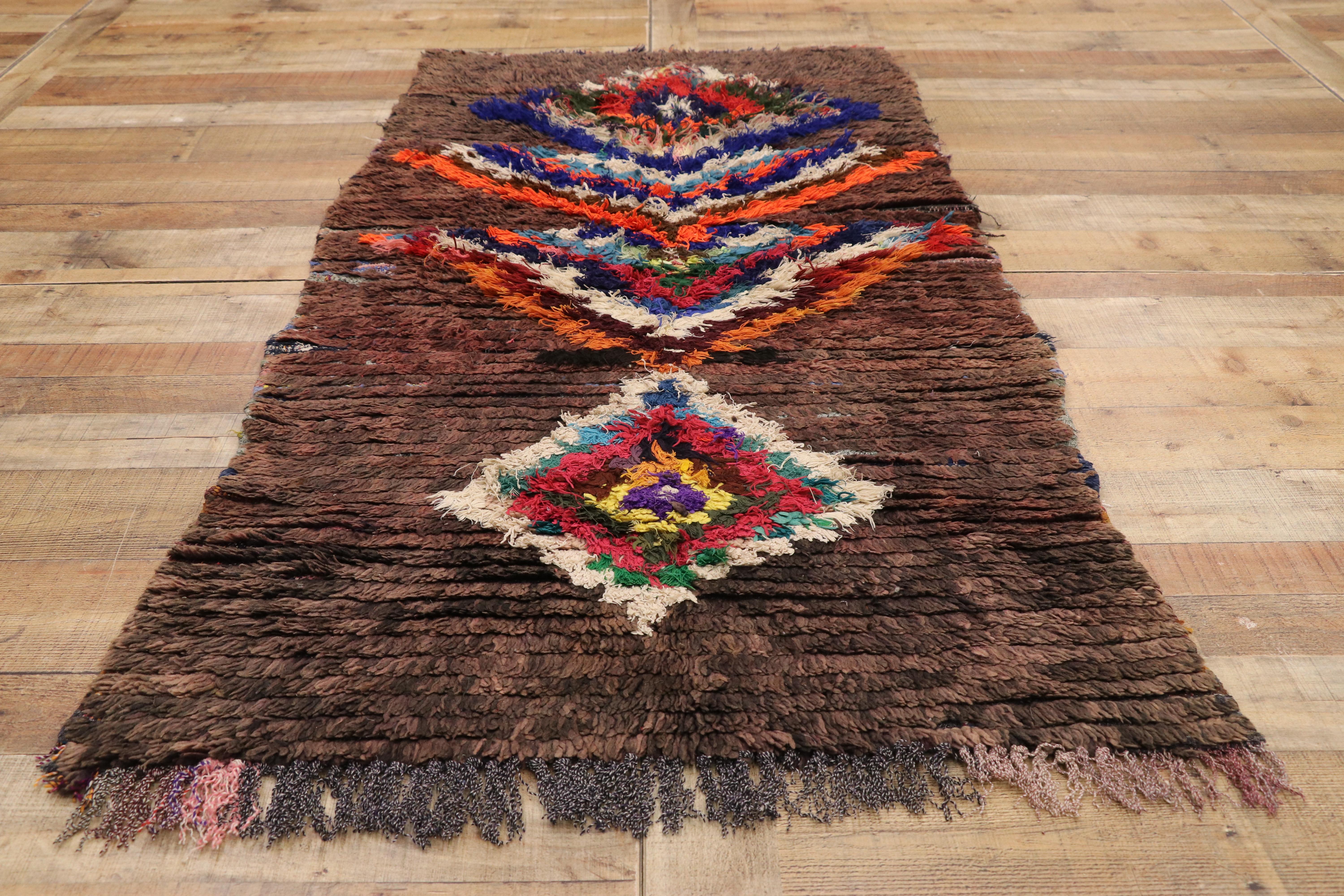 Vintage Brown Moroccan Azilal Rug, Tribal Boho Chic Meets Cozy Nomad For Sale 2