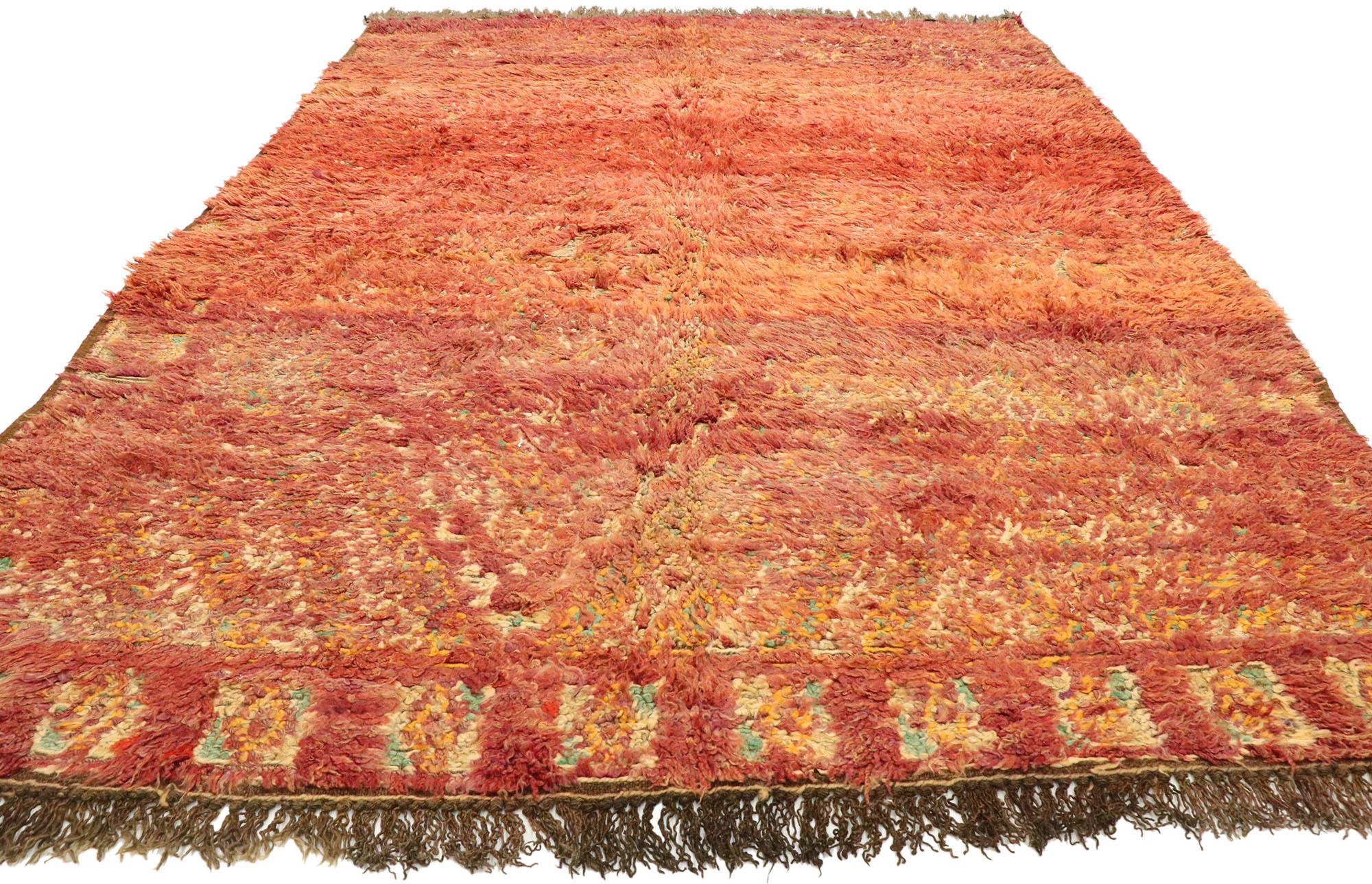 Hand-Knotted Vintage Berber Moroccan Rug with Tribal Mid-Century Modern Style