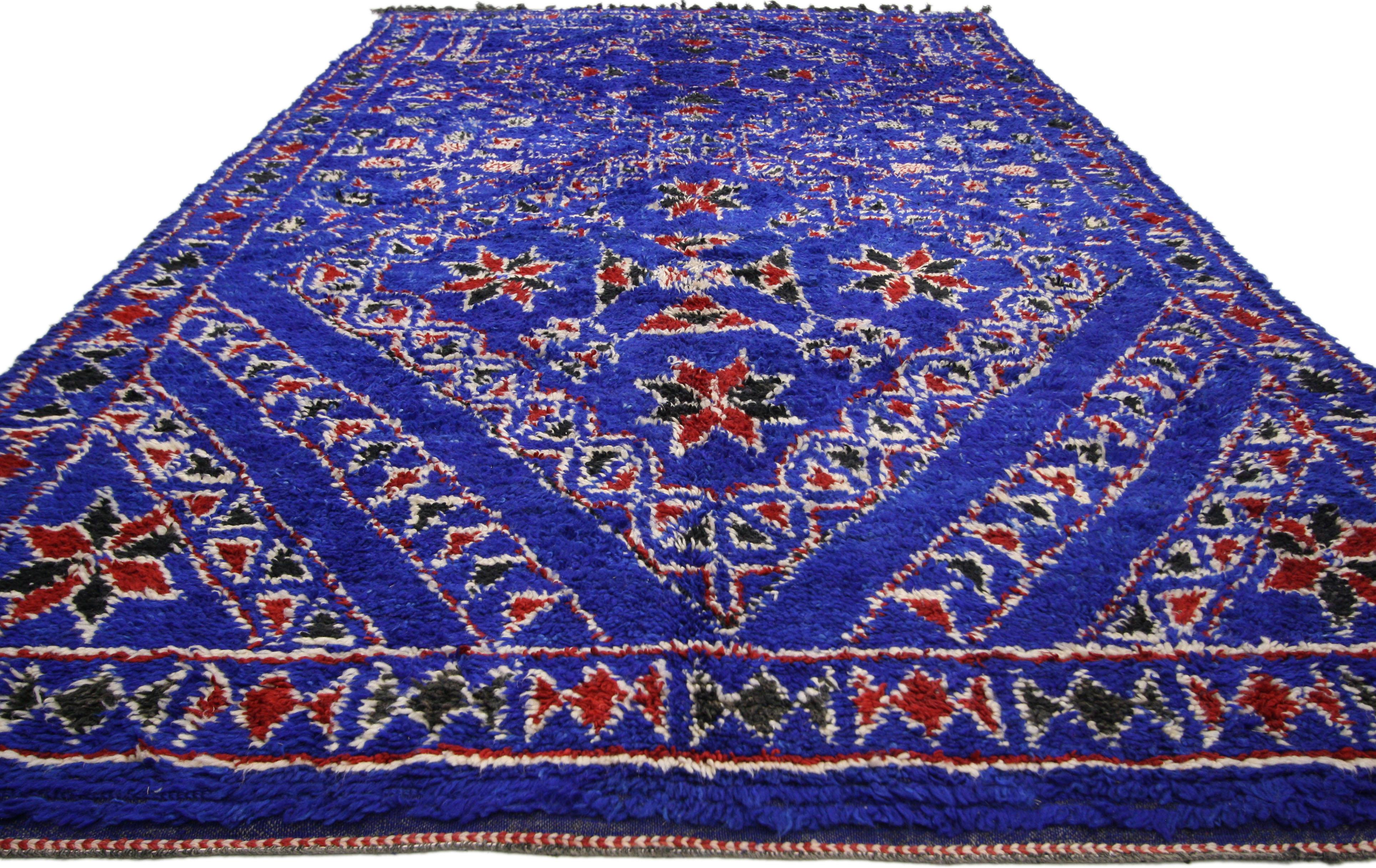 Hand-Knotted Vintage Indigo Beni Mguild Rug with Tribal Style, Berber Blue Moroccan Rug