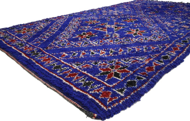 Vintage Indigo Beni Mguild Rug with Tribal Style, Berber Blue Moroccan Rug In Good Condition In Dallas, TX