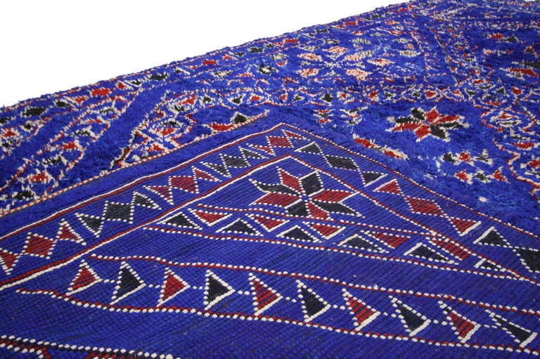 20th Century Vintage Indigo Beni Mguild Rug with Tribal Style, Berber Blue Moroccan Rug