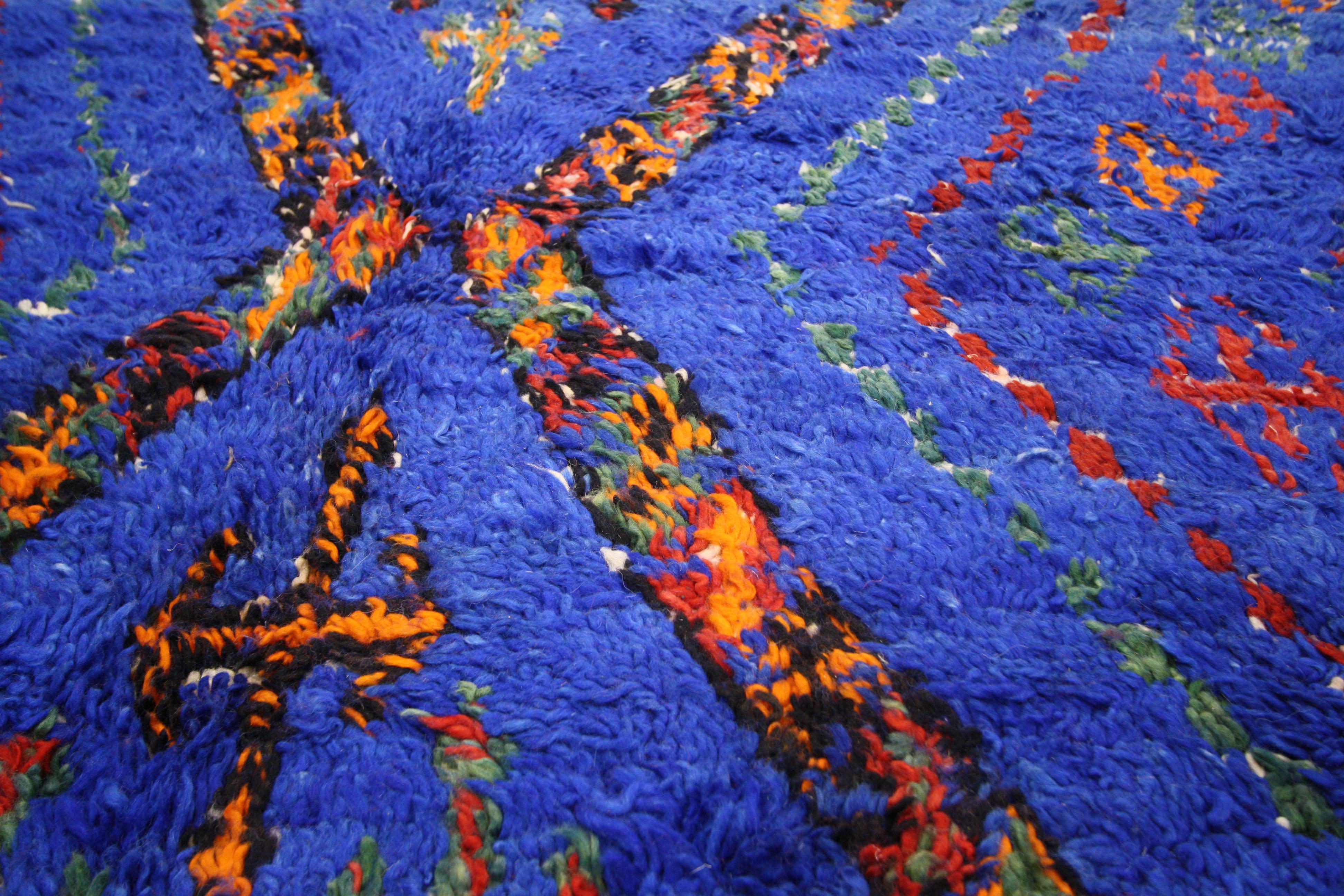 Vintage Berber Moroccan Rug with Tribal Style, Blue Indigo Beni Mguild Carpet 1