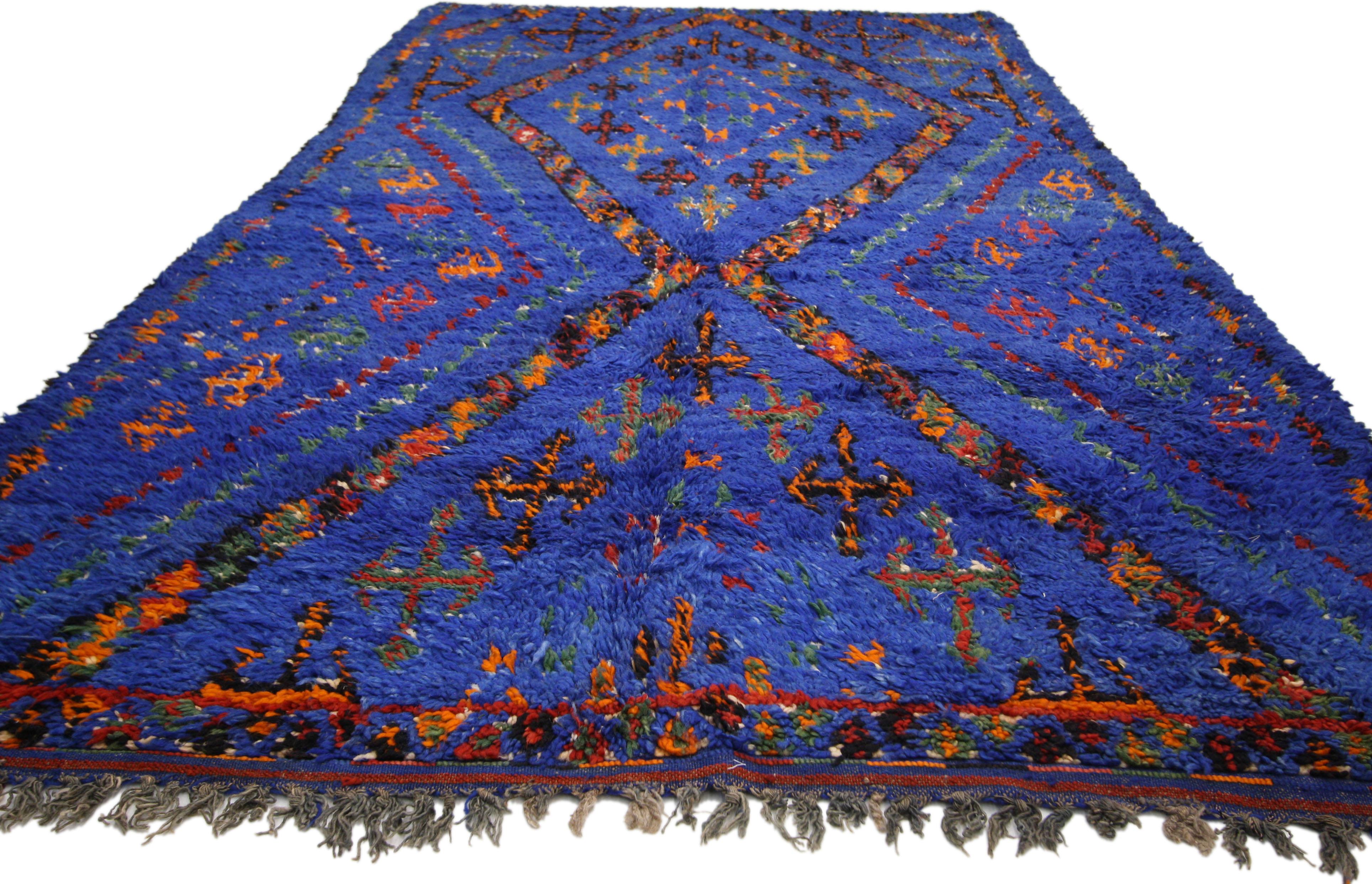 Vintage Berber Moroccan Rug with Tribal Style, Blue Indigo Beni Mguild Carpet 2
