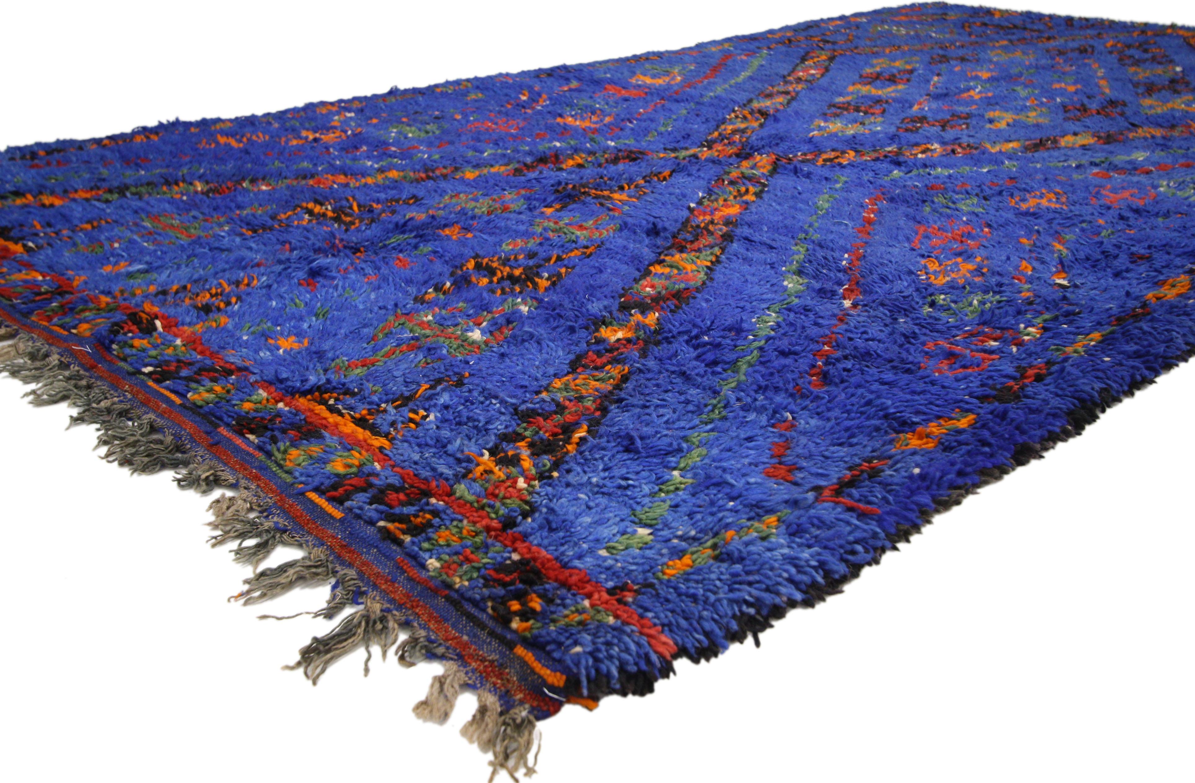 Vintage Berber Moroccan Rug with Tribal Style, Blue Indigo Beni Mguild Carpet 3