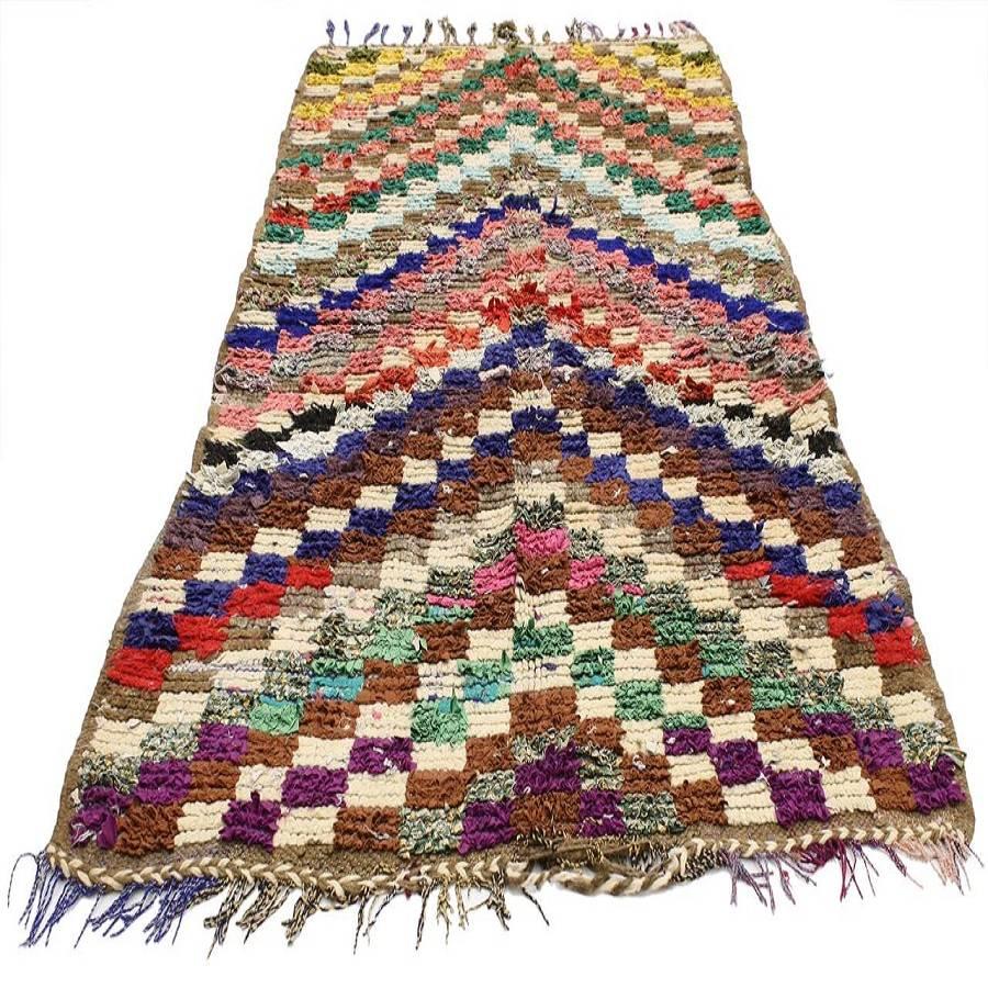 20621Colorful Vintage Berber Moroccan Boujad Rug with Post-Modern Cubism Style. Spirited and zestful colors make themselves known through a lighthearted pattern in this vintage Berber Moroccan rug with tribal style. Berber Moroccan rugs are
