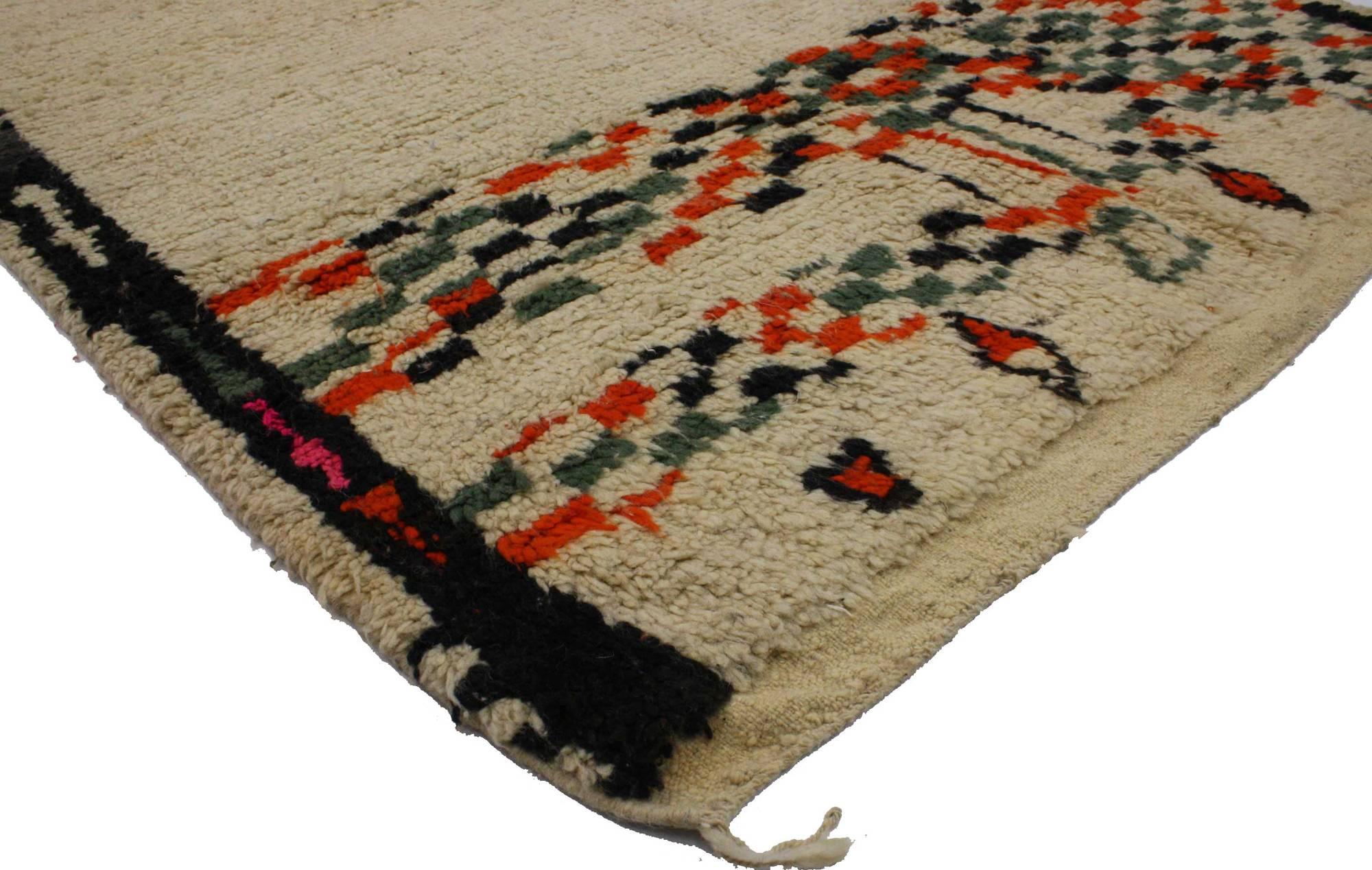 20307 Vintage Berber Moroccan Rug with Tribal Style 05'01 x 07'03. With a distinctive tribal design and modern style, this hand-knotted wool vintage Berber Moroccan rug displays geometric shapes galore, from diamonds to rods and a checkerboard