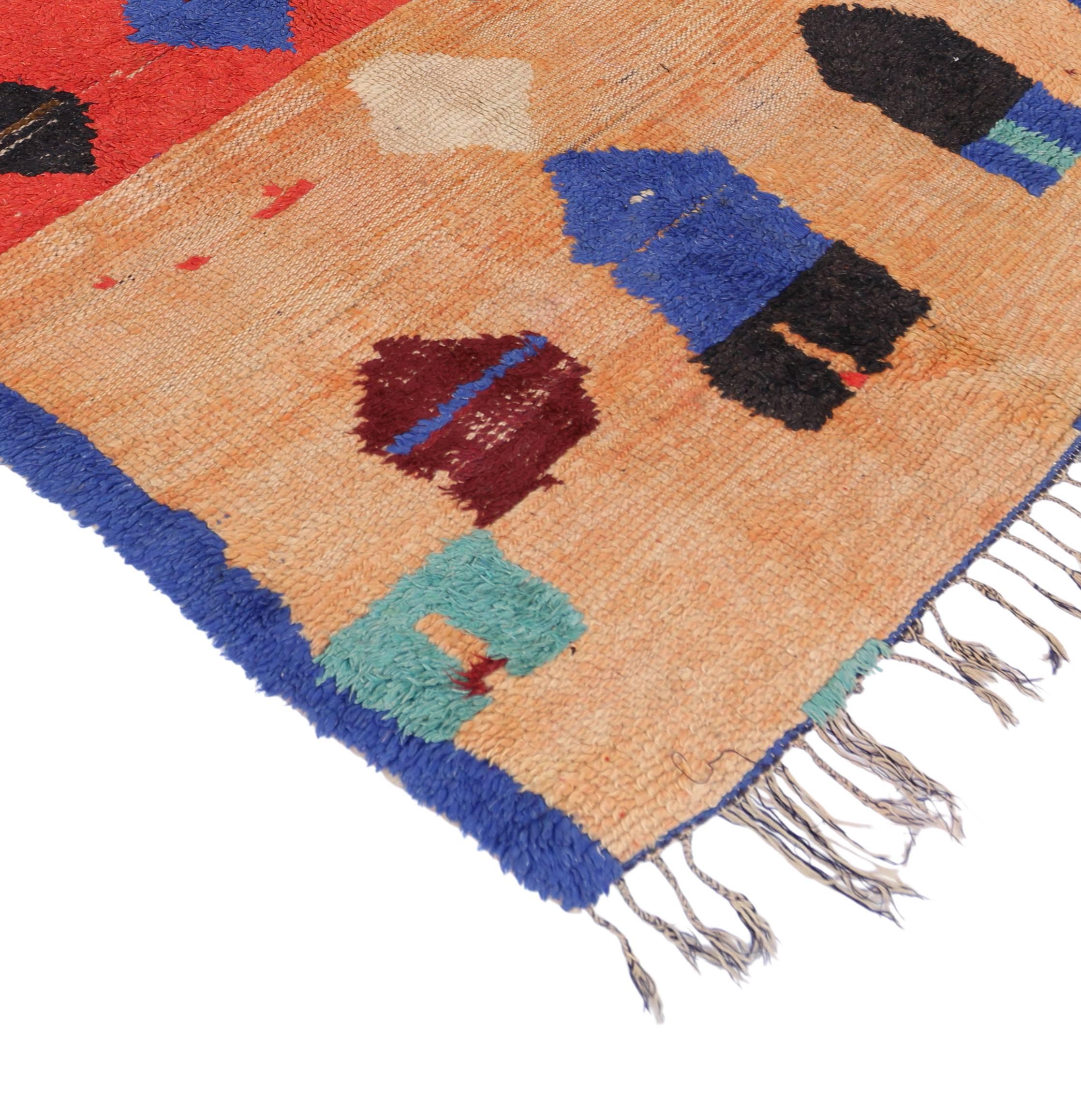 74808, a vintage Berber Moroccan rug with tribal style. This striking example of a Berber Moroccan rug with tribal style features geometric diamond 