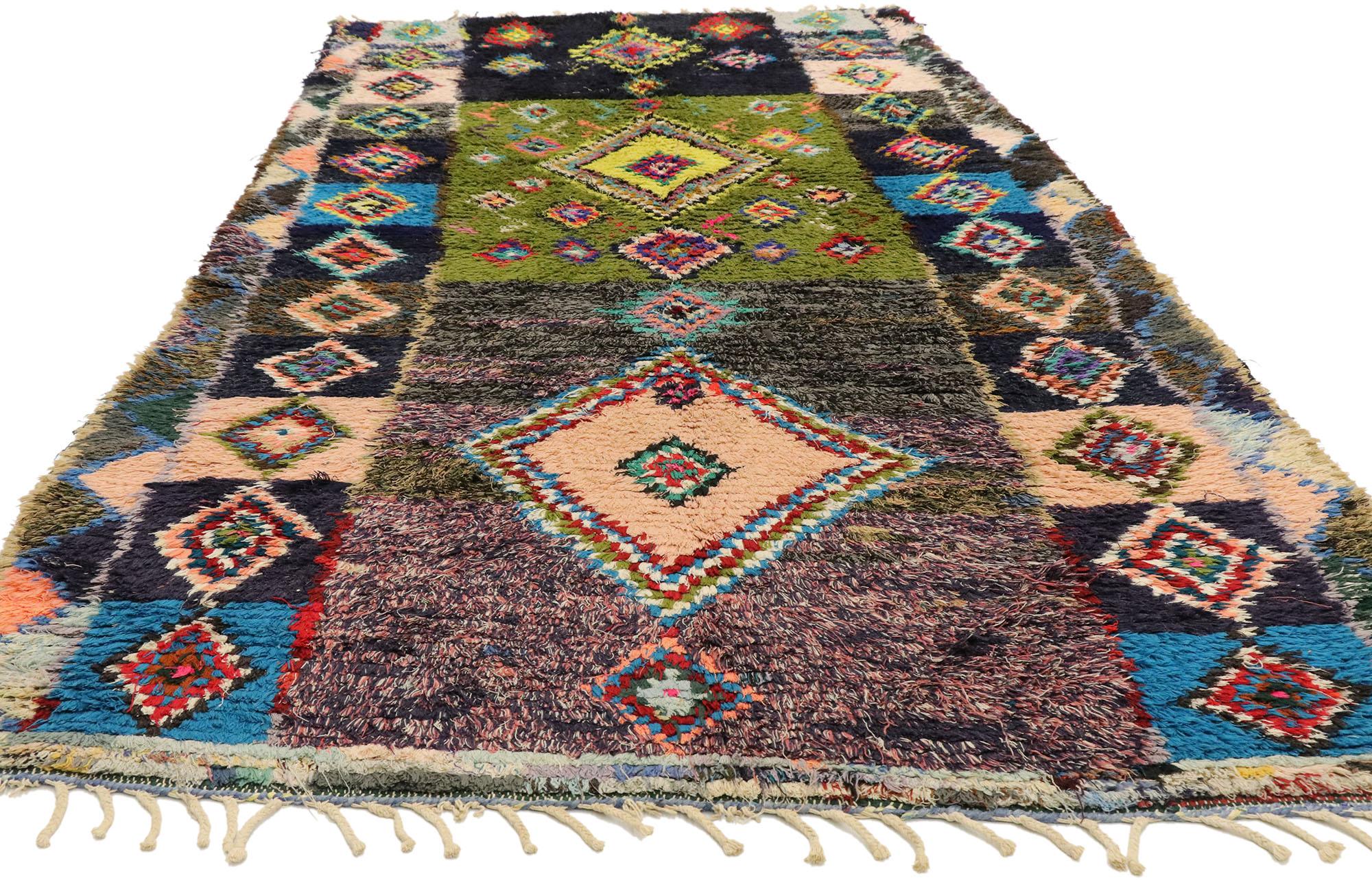 Expressionist Vintage Berber Moroccan Azilal Rug, Boho Chic Meets Tribal Enchantment For Sale