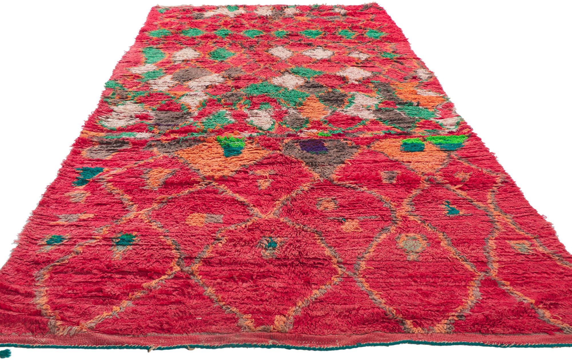 Hand-Knotted Vintage Red Boujad Moroccan Rug, Global Bohemian Meets Tribal Allure For Sale