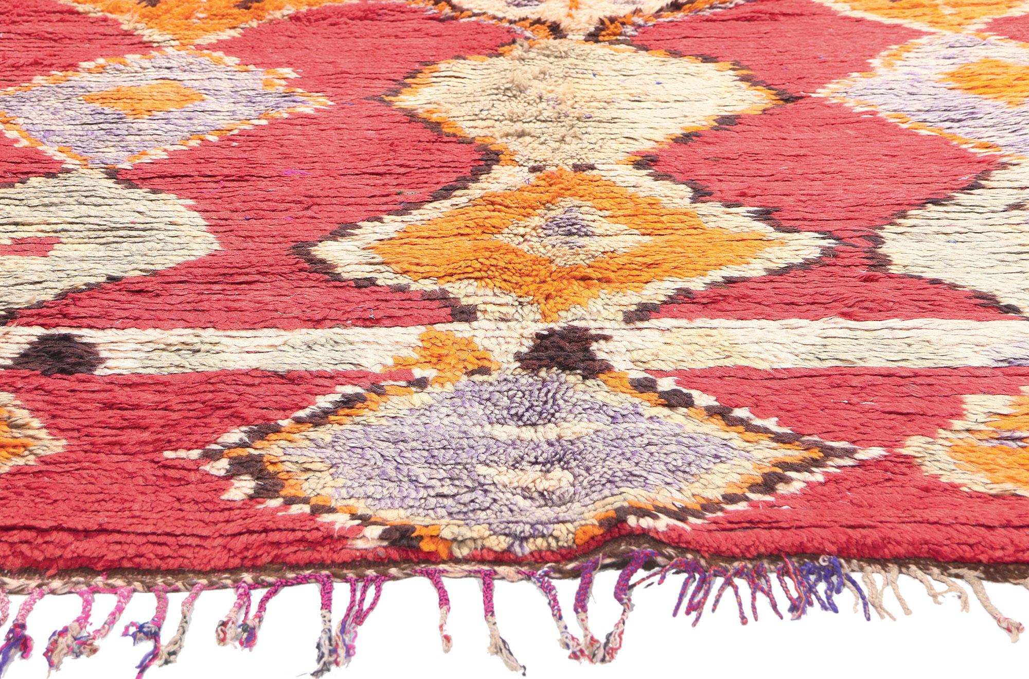 Hand-Knotted Vintage Red Boujad Moroccan Rug, Boho Chic Meets Tribal Enchantment For Sale
