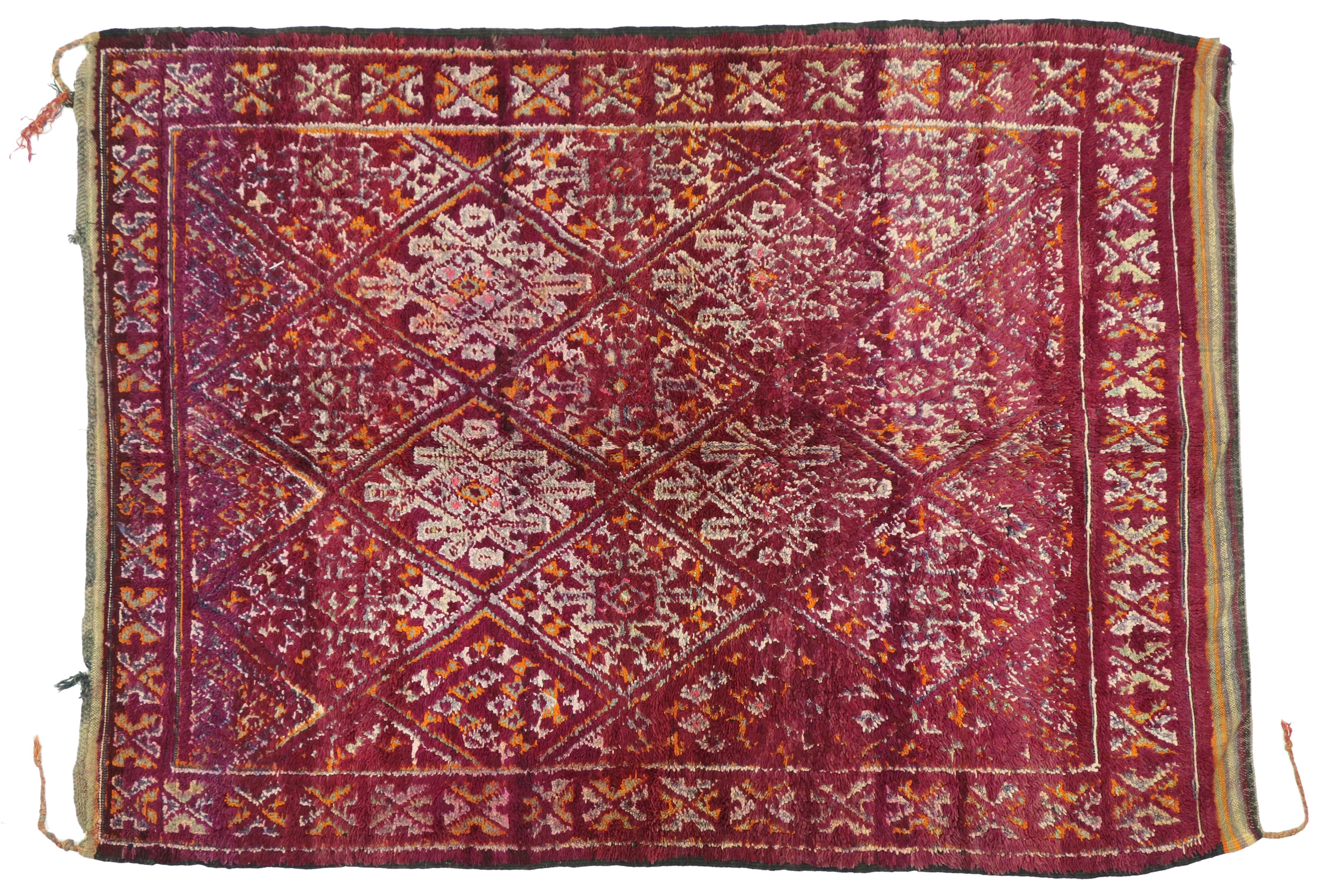 Hand-Knotted Vintage Berber Moroccan Beni M'Guild Rug with Tribal Boho Chic Style