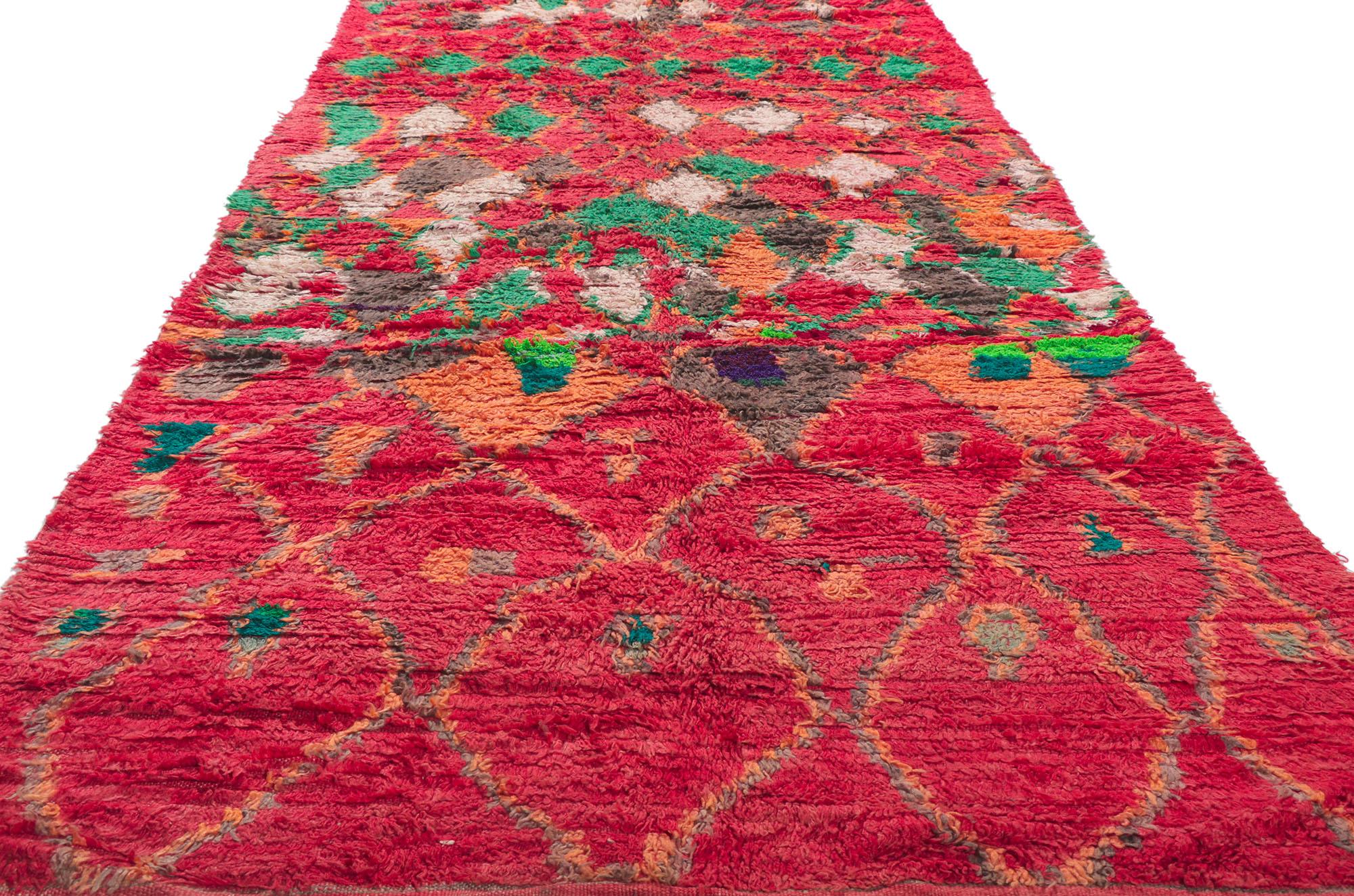 Vintage Red Boujad Moroccan Rug, Global Bohemian Meets Tribal Allure In Good Condition For Sale In Dallas, TX