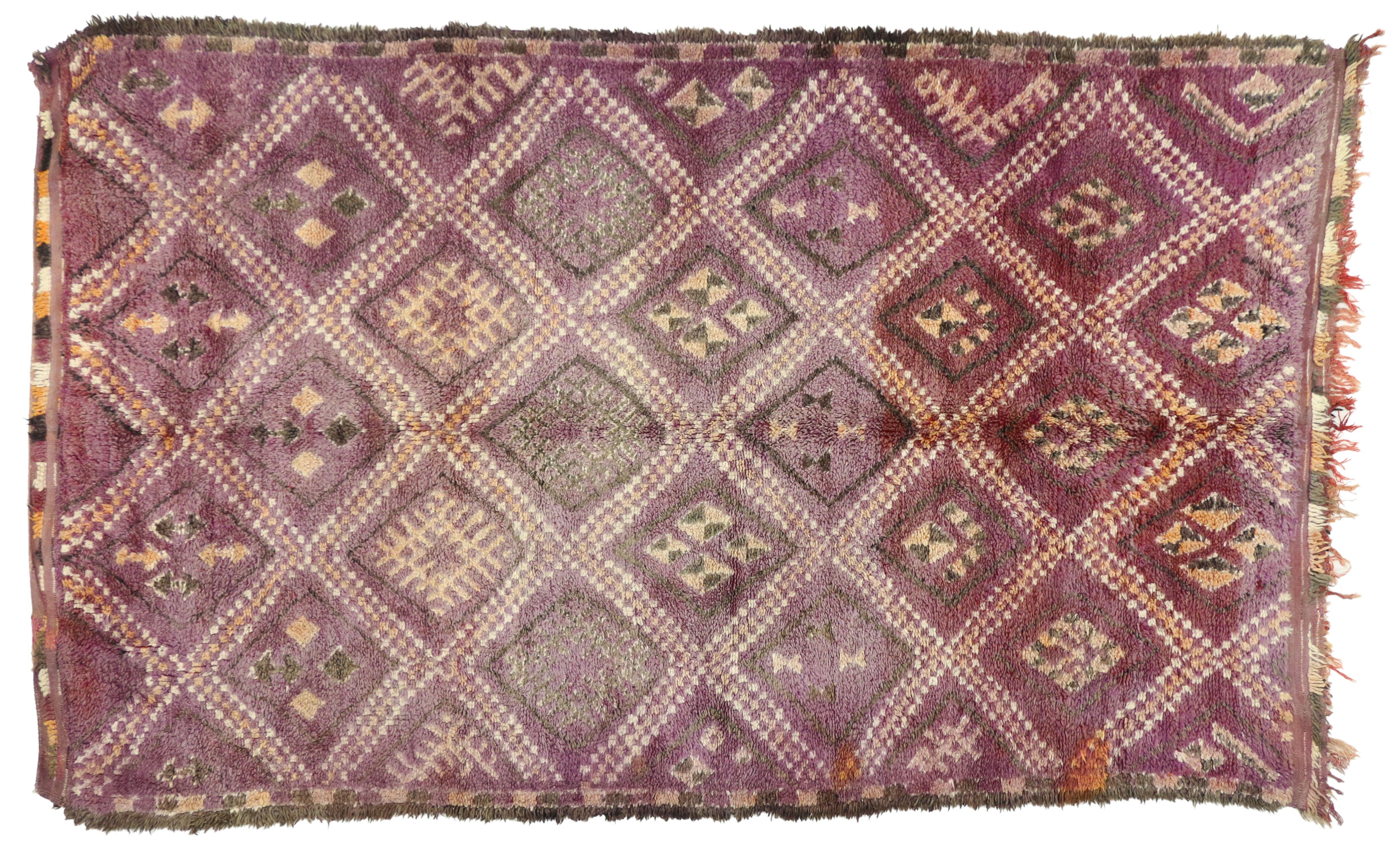 Wool Vintage Berber Moroccan Rug with Post-Modern Memphis Bohemian Style