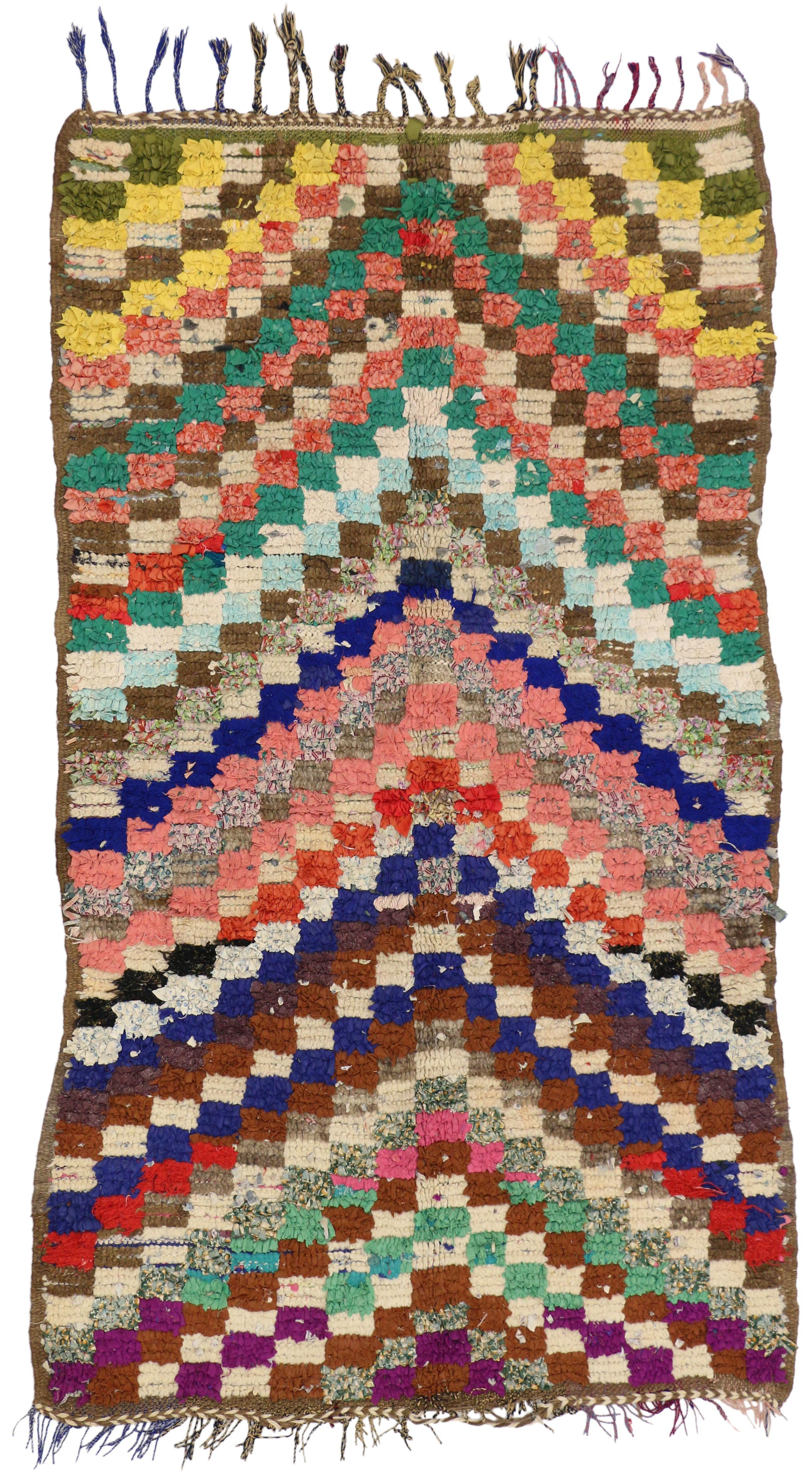 Colorful Vintage Berber Moroccan Boujad Rug with Post-Modern Cubism Style In Good Condition In Dallas, TX