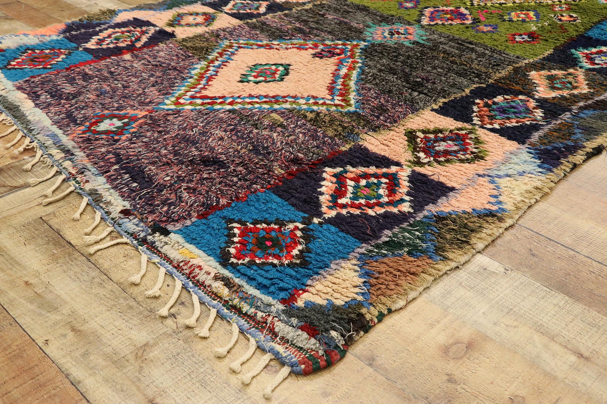 20th Century Vintage Berber Moroccan Azilal Rug, Boho Chic Meets Tribal Enchantment For Sale