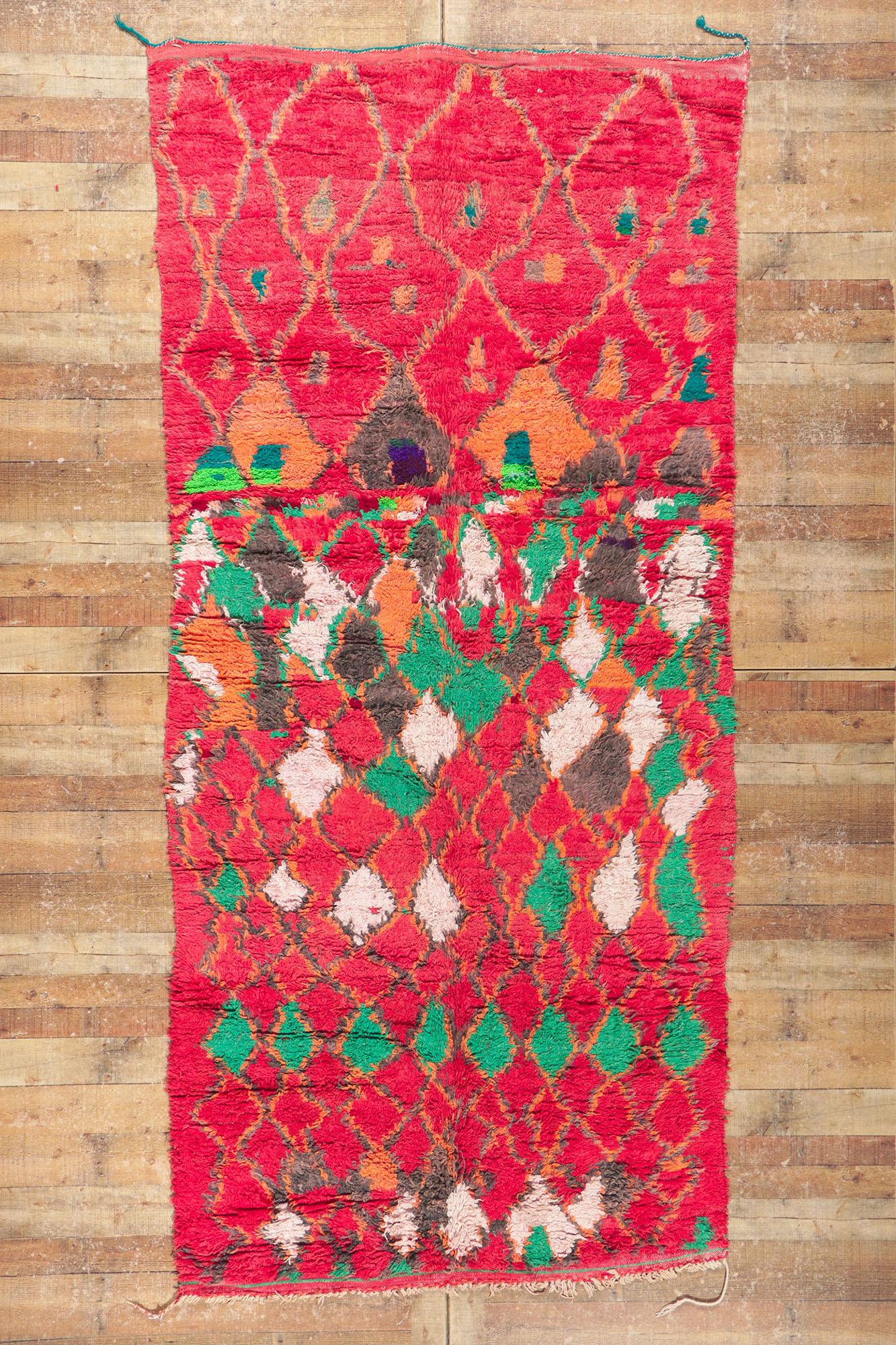 Wool Vintage Red Boujad Moroccan Rug, Global Bohemian Meets Tribal Allure For Sale