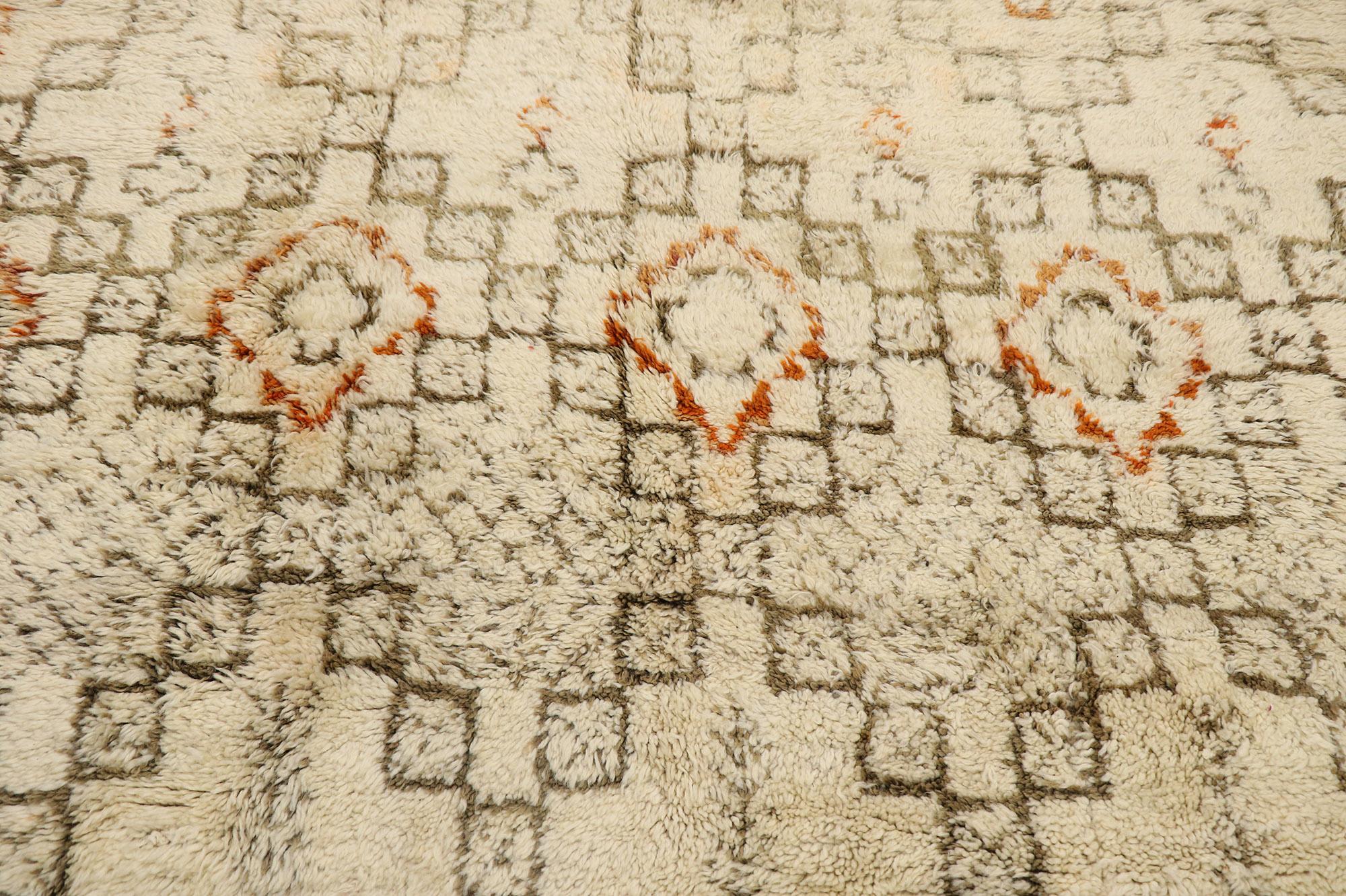 Hand-Knotted Vintage Beni Ourain Moroccan Rug, Nomadic Charm Meets Global Chic For Sale