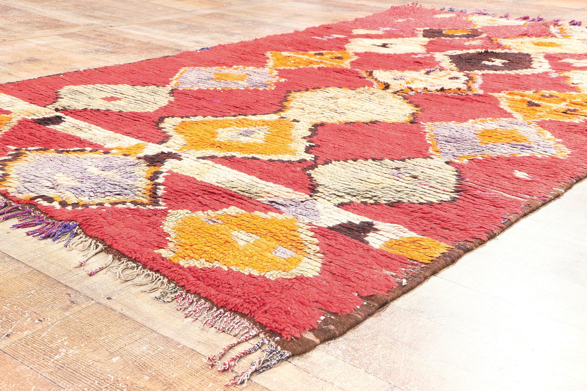 Wool Vintage Red Boujad Moroccan Rug, Boho Chic Meets Tribal Enchantment For Sale