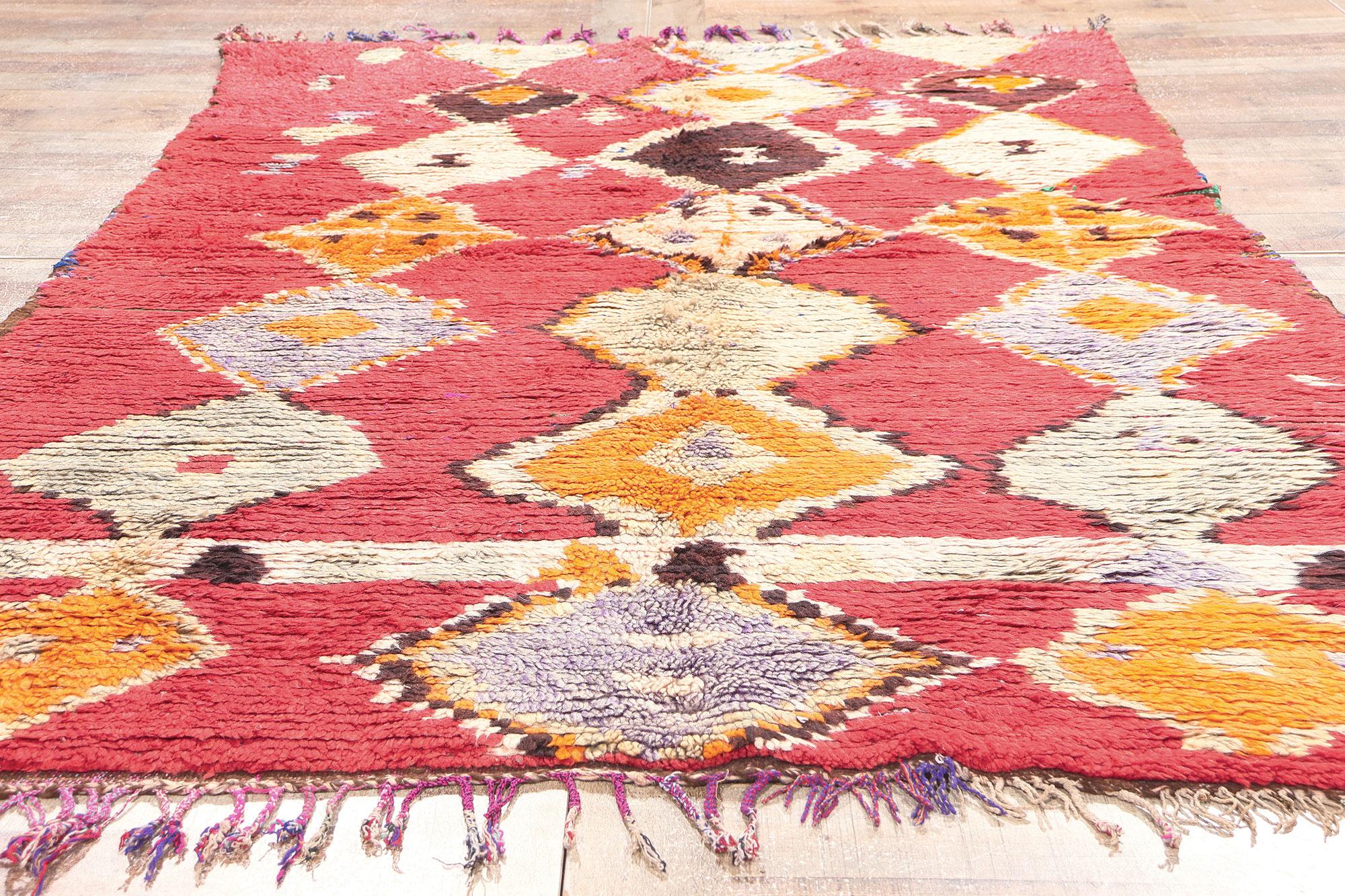 Vintage Red Boujad Moroccan Rug, Boho Chic Meets Tribal Enchantment For Sale 1