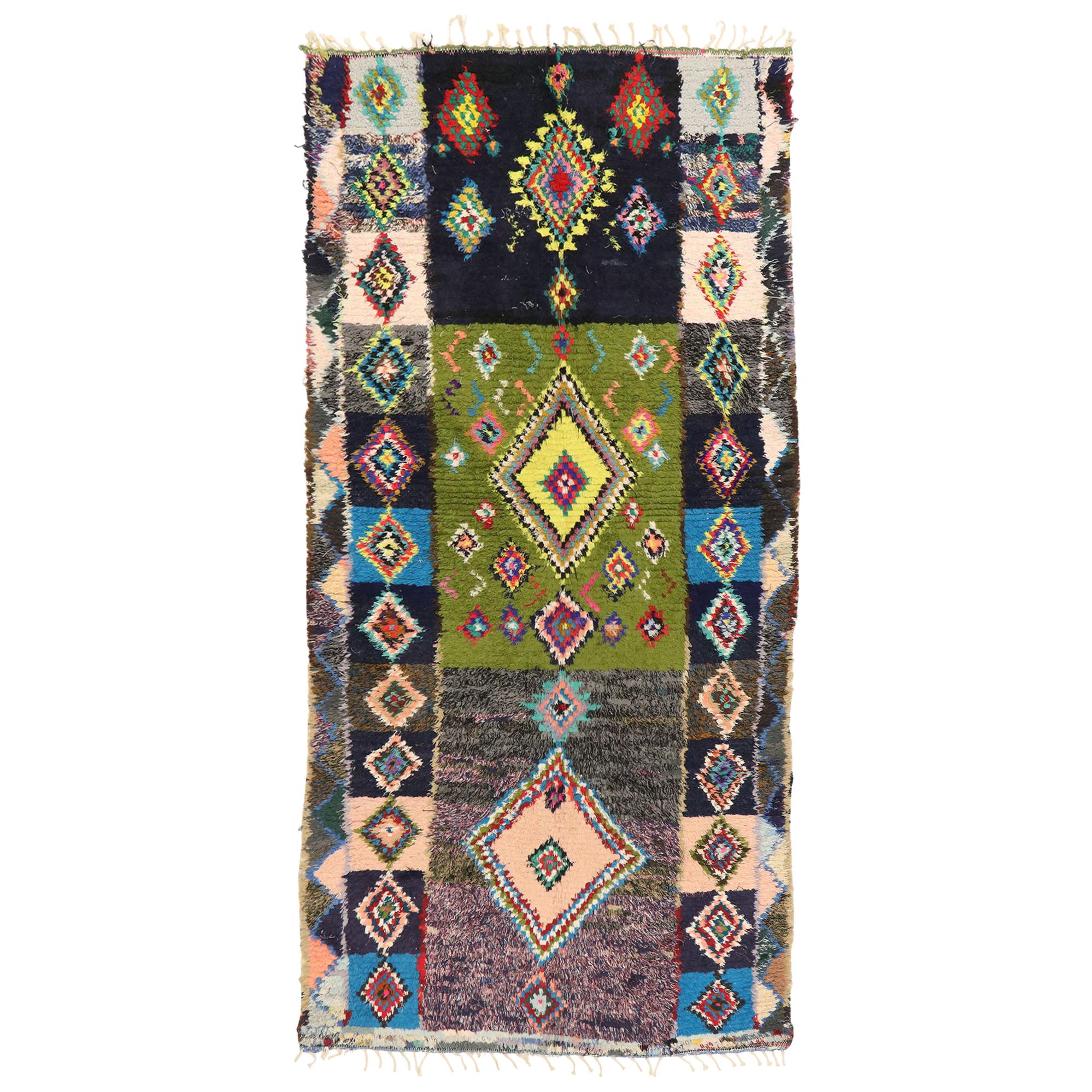 Tapis Azilal berbère marocain vintage, Boho Chic rencontre l'enchantement tribal