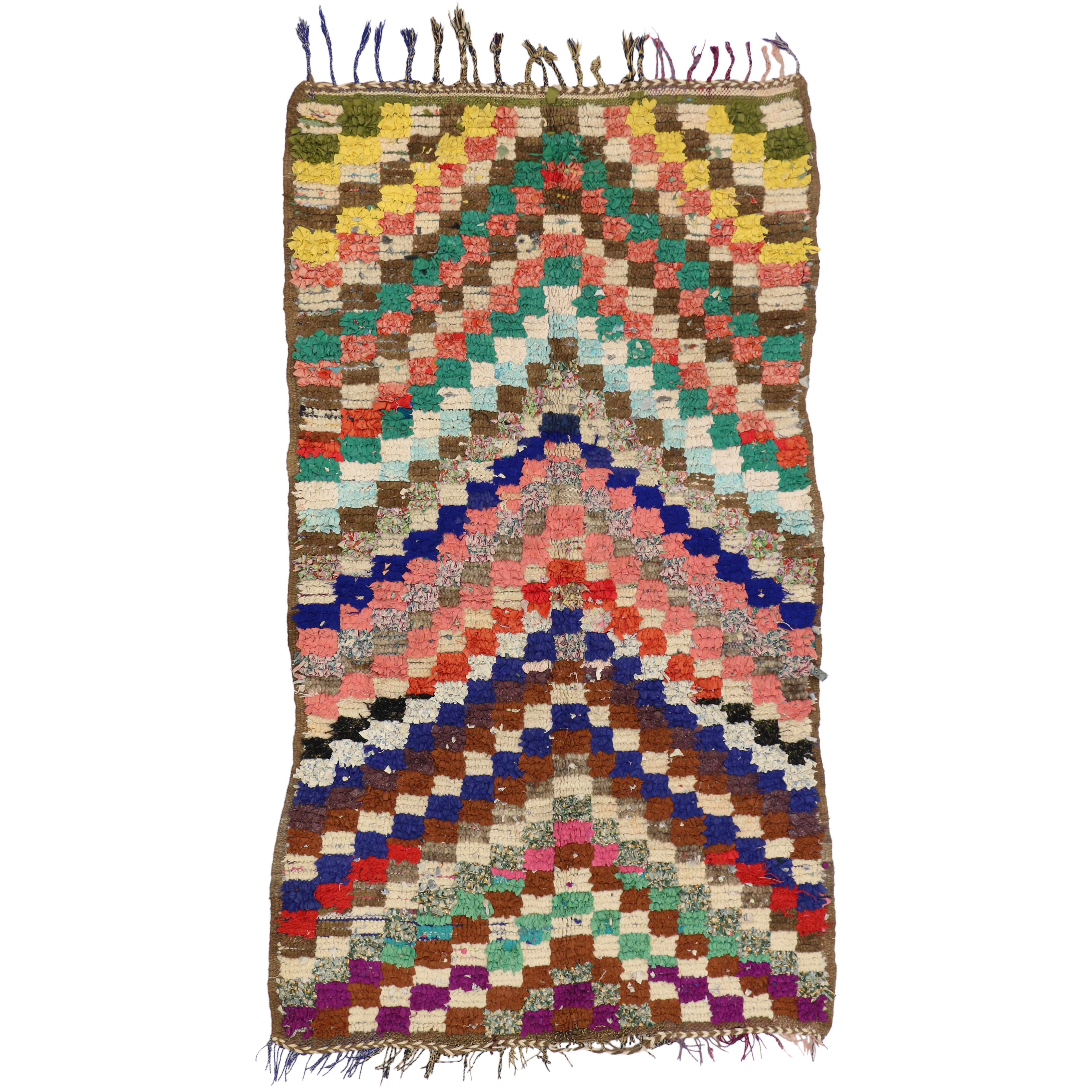 Colorful Vintage Berber Moroccan Boujad Rug with Post-Modern Cubism Style