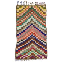 Tapis berbère marocain Boujad coloré vintage avec style cubiste post-moderne