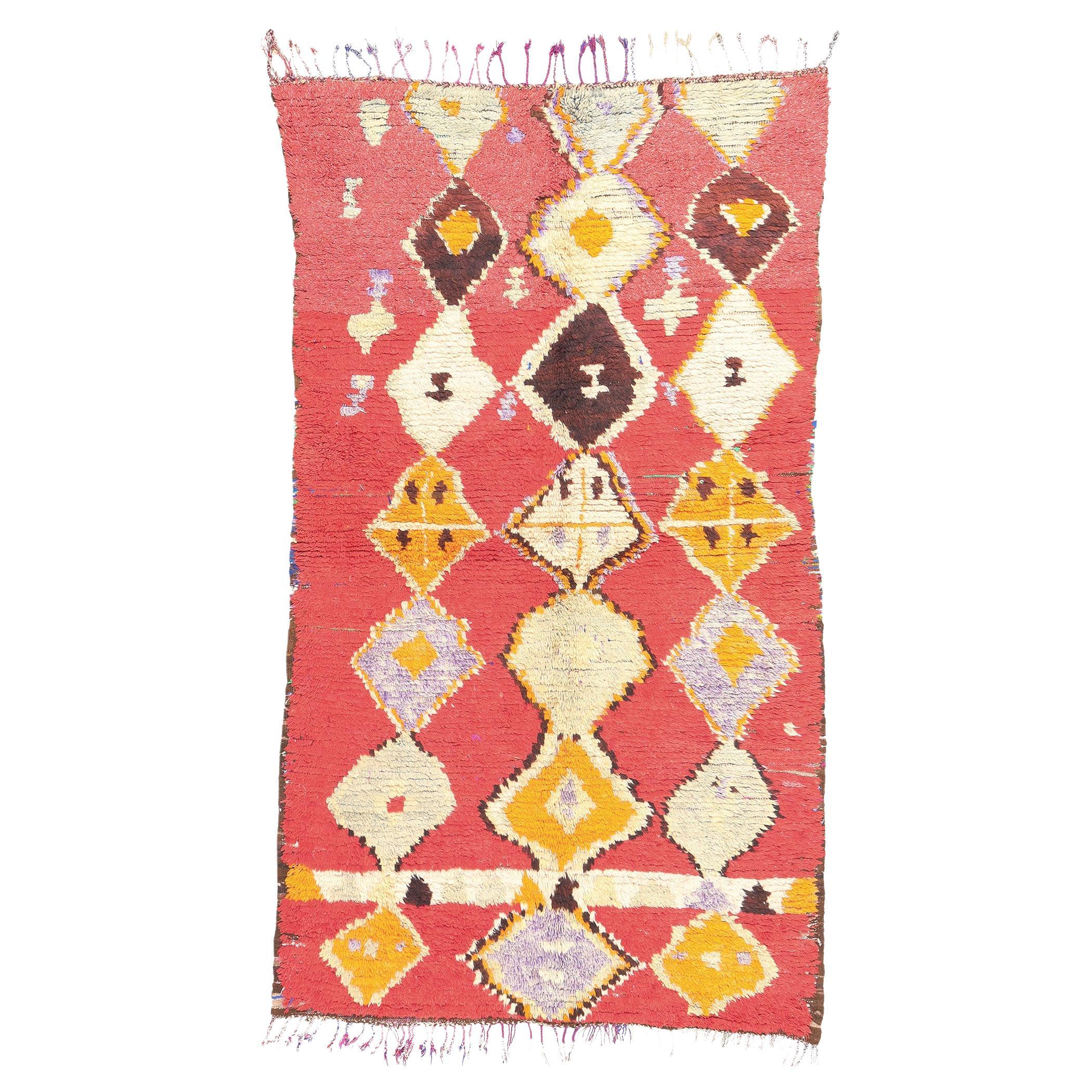 Vintage Red Boujad Moroccan Rug, Boho Chic Meets Tribal Enchantment