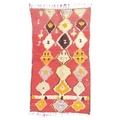 Marokkanischer roter Boujad-Teppich im Vintage-Stil, Boho Chic Meets Stammeskunst-Enchantment