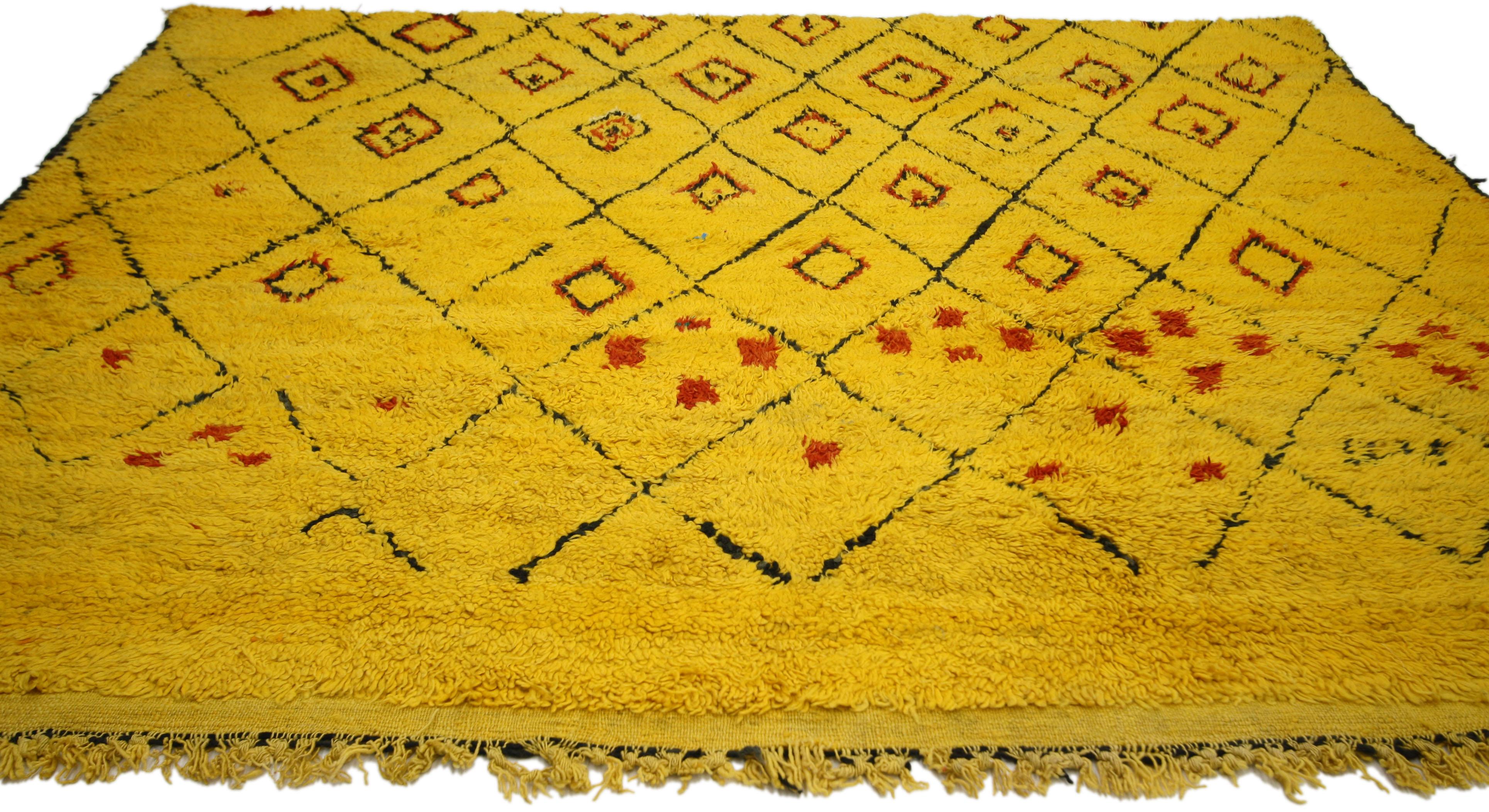 Vintage Berber Moroccan Rug with Tribal Style, Golden Yellow Amber Citrine In Good Condition In Dallas, TX