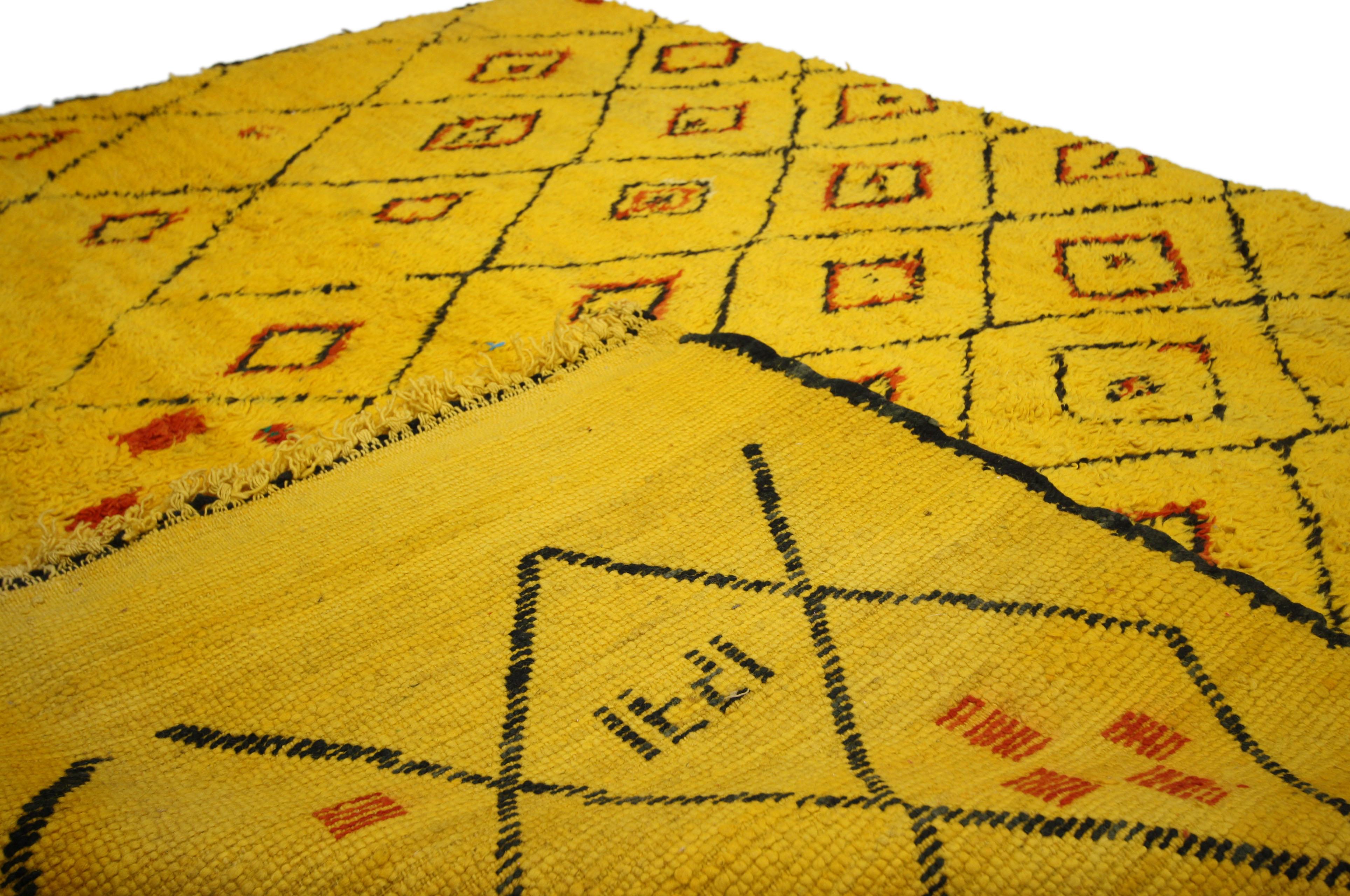 20th Century Vintage Berber Moroccan Rug with Tribal Style, Golden Yellow Amber Citrine