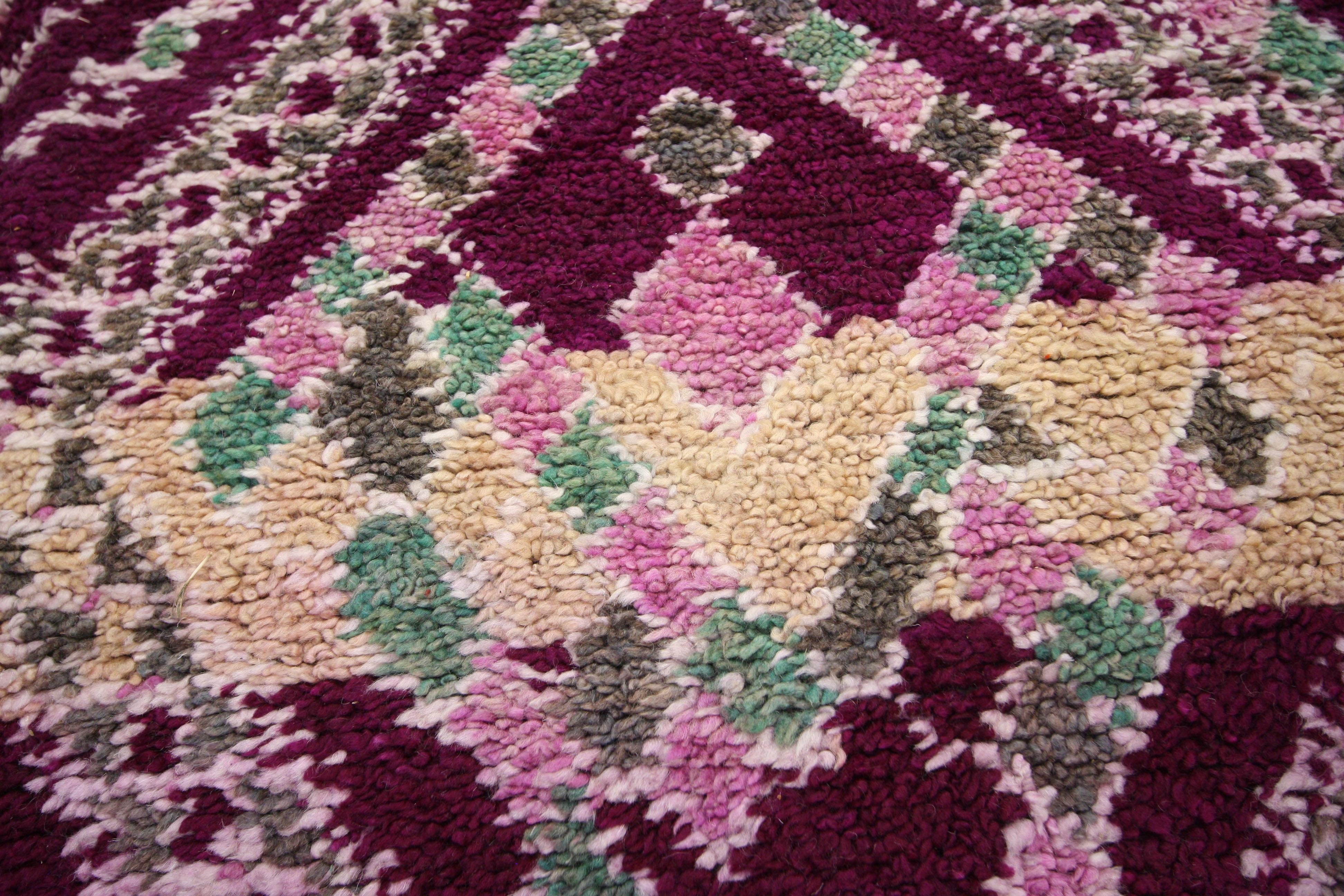 Hand-Knotted Vintage Magenta-Purple Beni M'Guild Moroccan Rug with Tribal Bohemian Style For Sale
