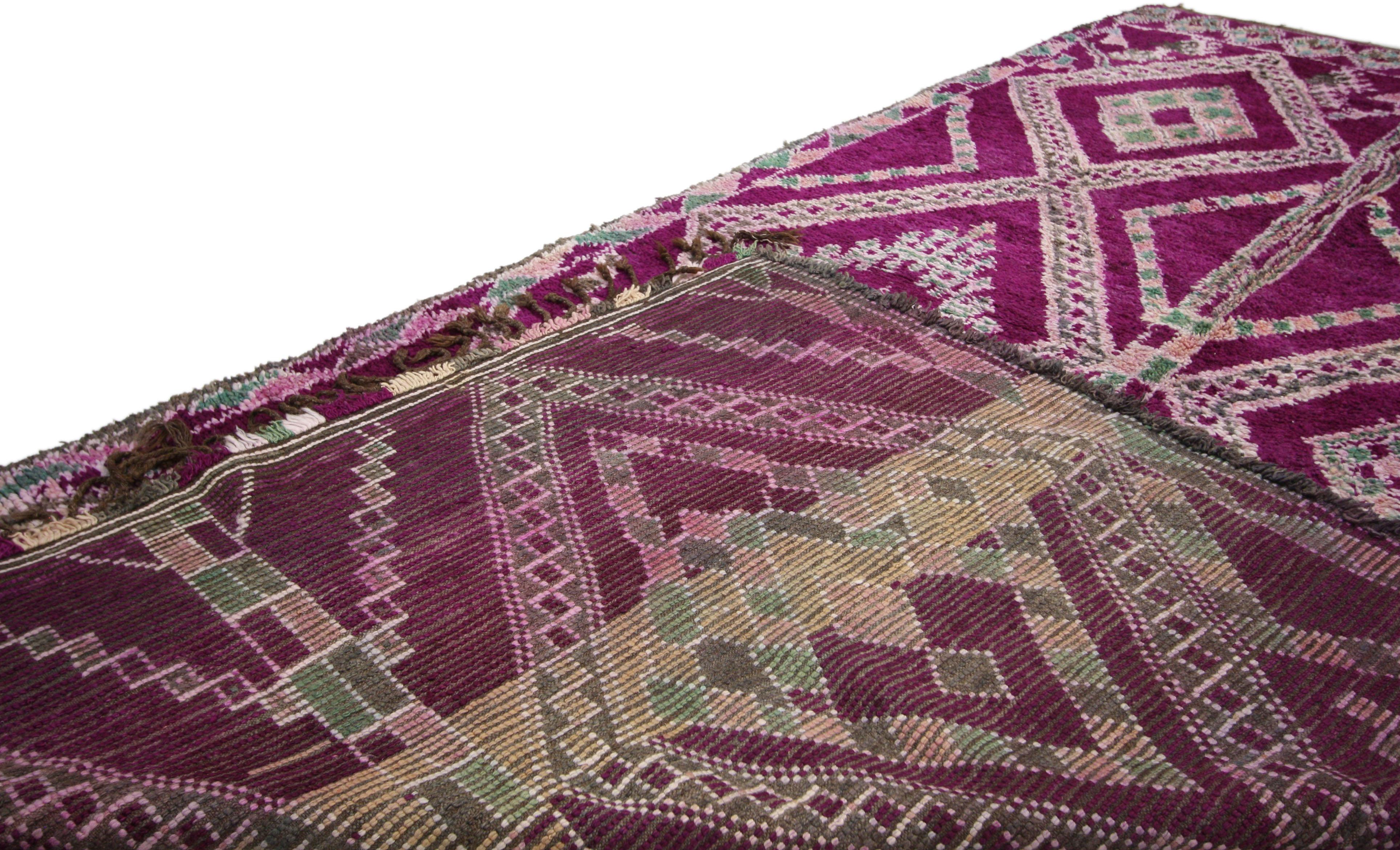 Vintage Magenta-Purple Beni M'Guild Moroccan Rug with Tribal Bohemian Style In Good Condition For Sale In Dallas, TX