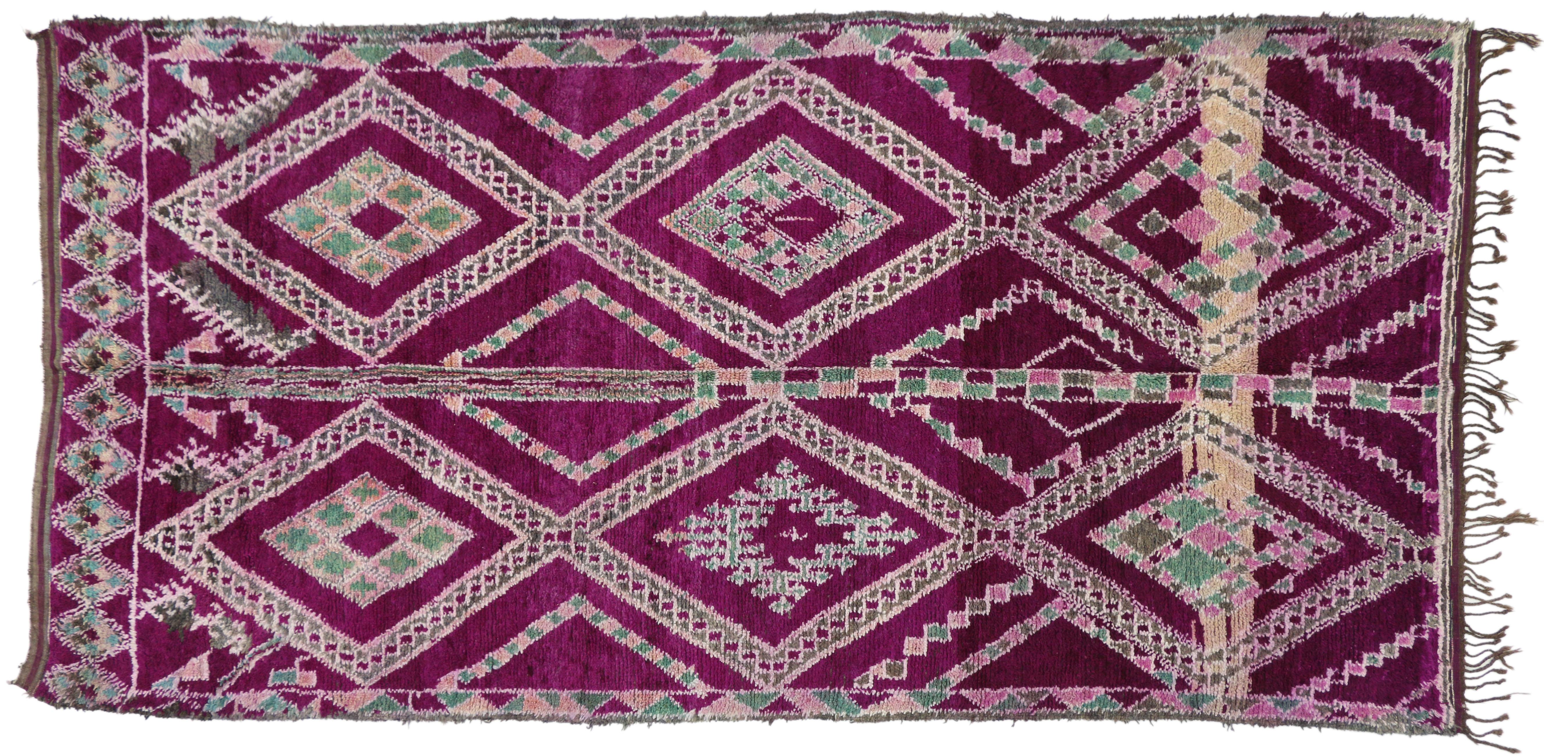 20th Century Vintage Magenta-Purple Beni M'Guild Moroccan Rug with Tribal Bohemian Style For Sale