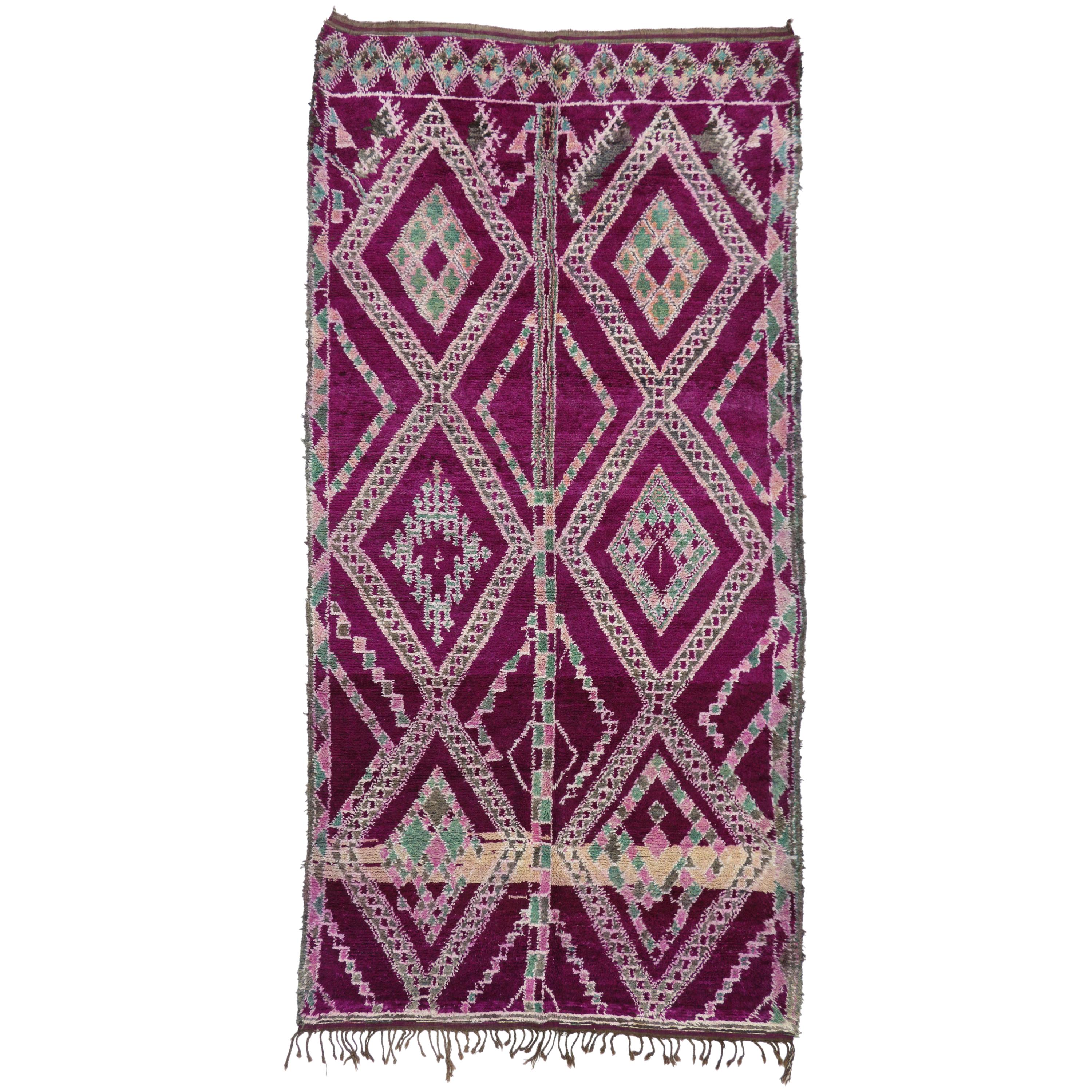 Vintage Magenta-Purple Beni M'Guild Moroccan Rug with Tribal Bohemian Style