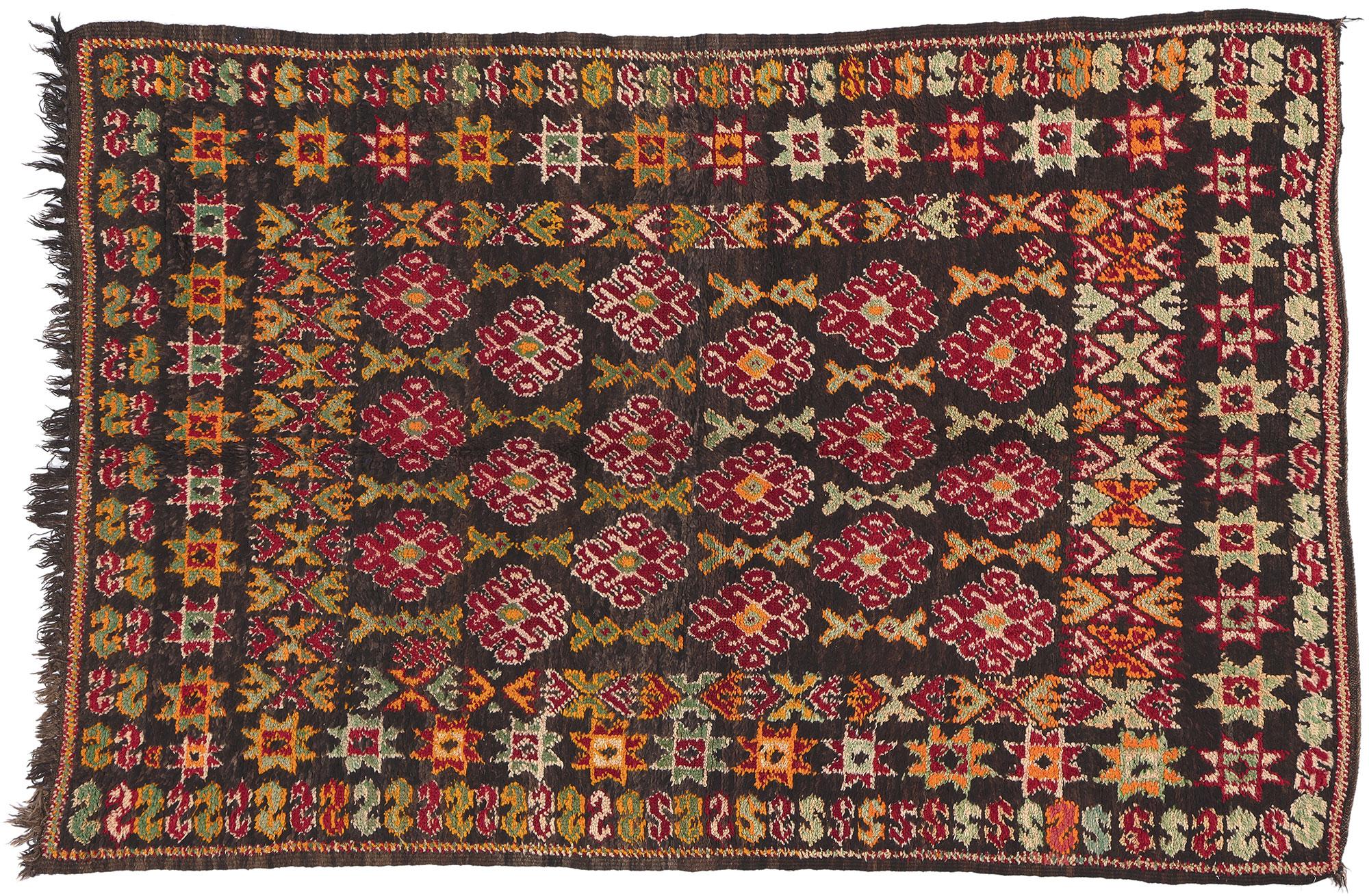 Vintage Beni MGuild Moroccan Rug , Tribal Enchantment Meets Midcentury Modern For Sale 2