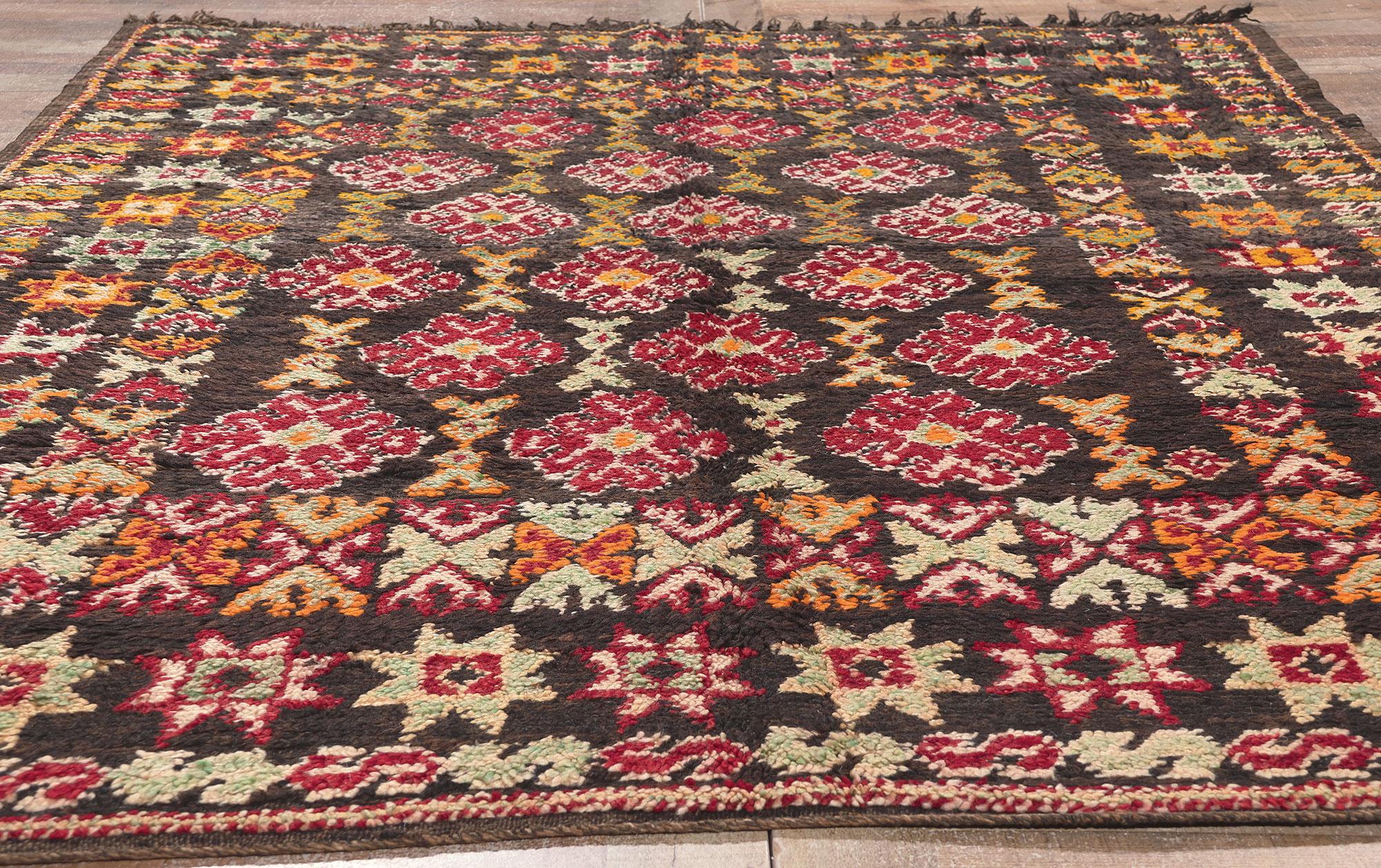 Wool Vintage Beni MGuild Moroccan Rug , Tribal Enchantment Meets Midcentury Modern For Sale