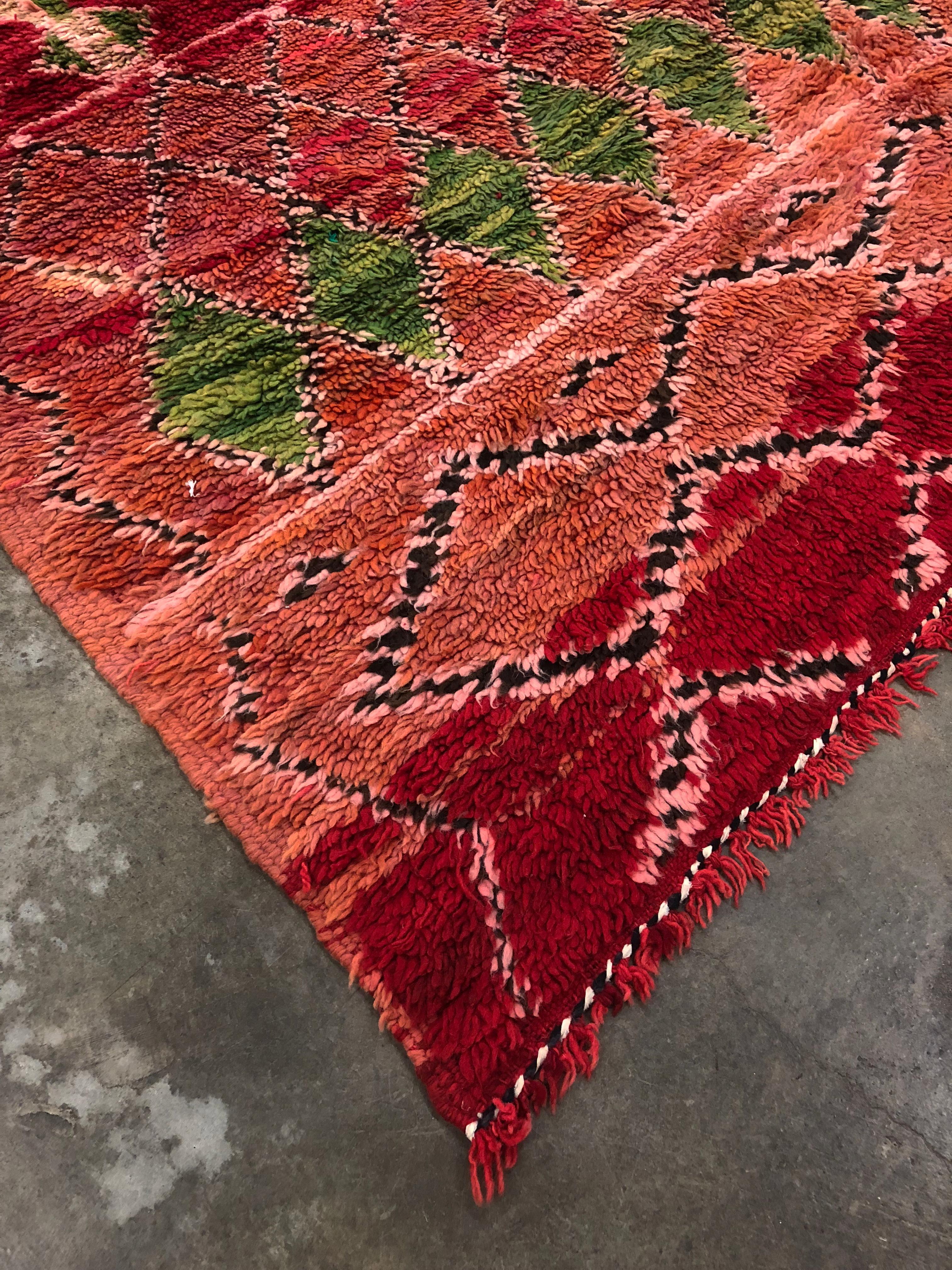 Hand-Knotted Vintage Berber Moroccan Rug with Tribal Style, Red Shaggy Square Rug For Sale