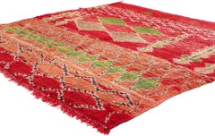 Vintage Berber Moroccan Rug with Tribal Style, Red Shaggy Square Rug