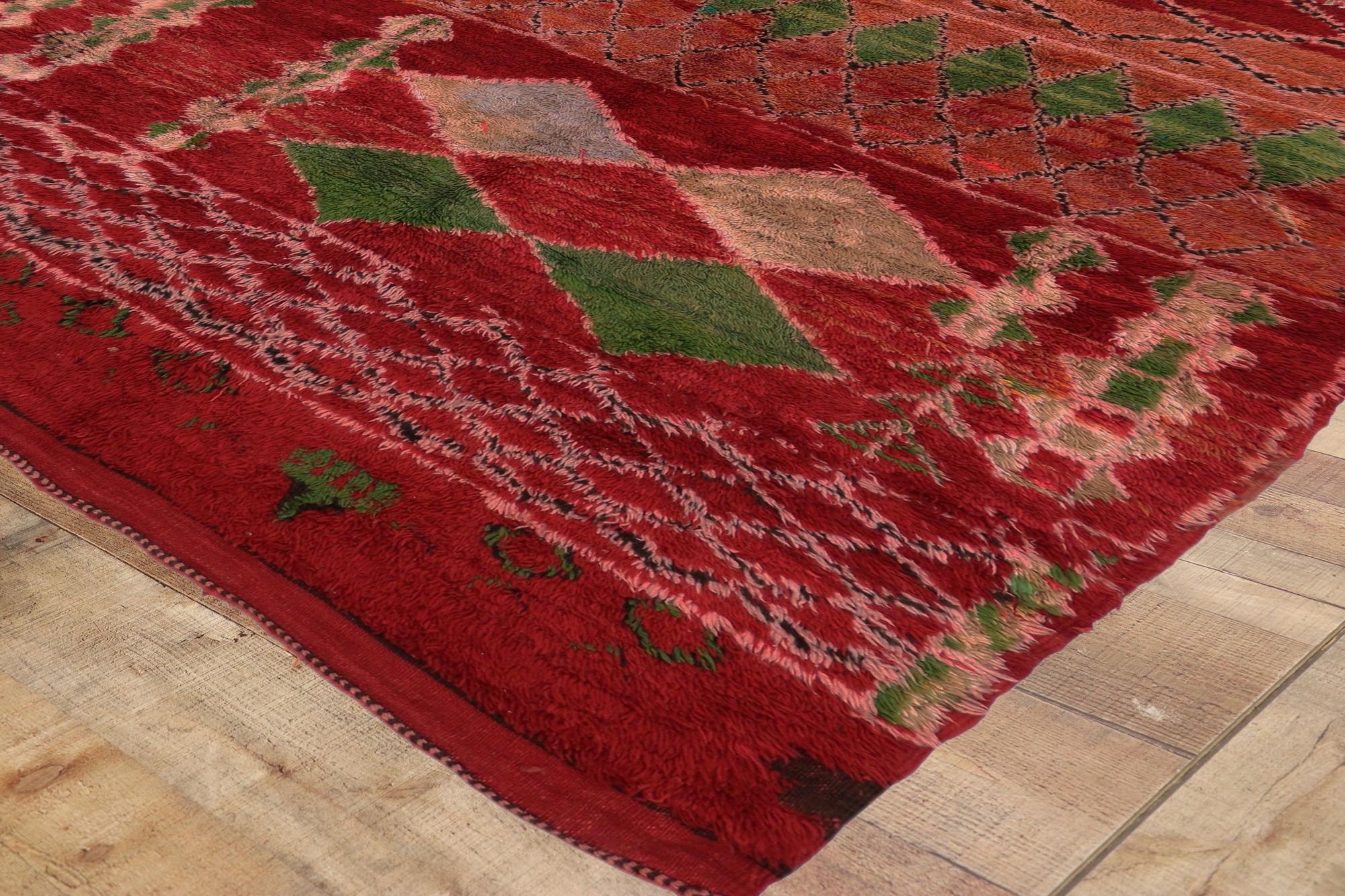 20th Century Vintage Berber Moroccan Rug with Tribal Style, Red Shaggy Square Rug For Sale