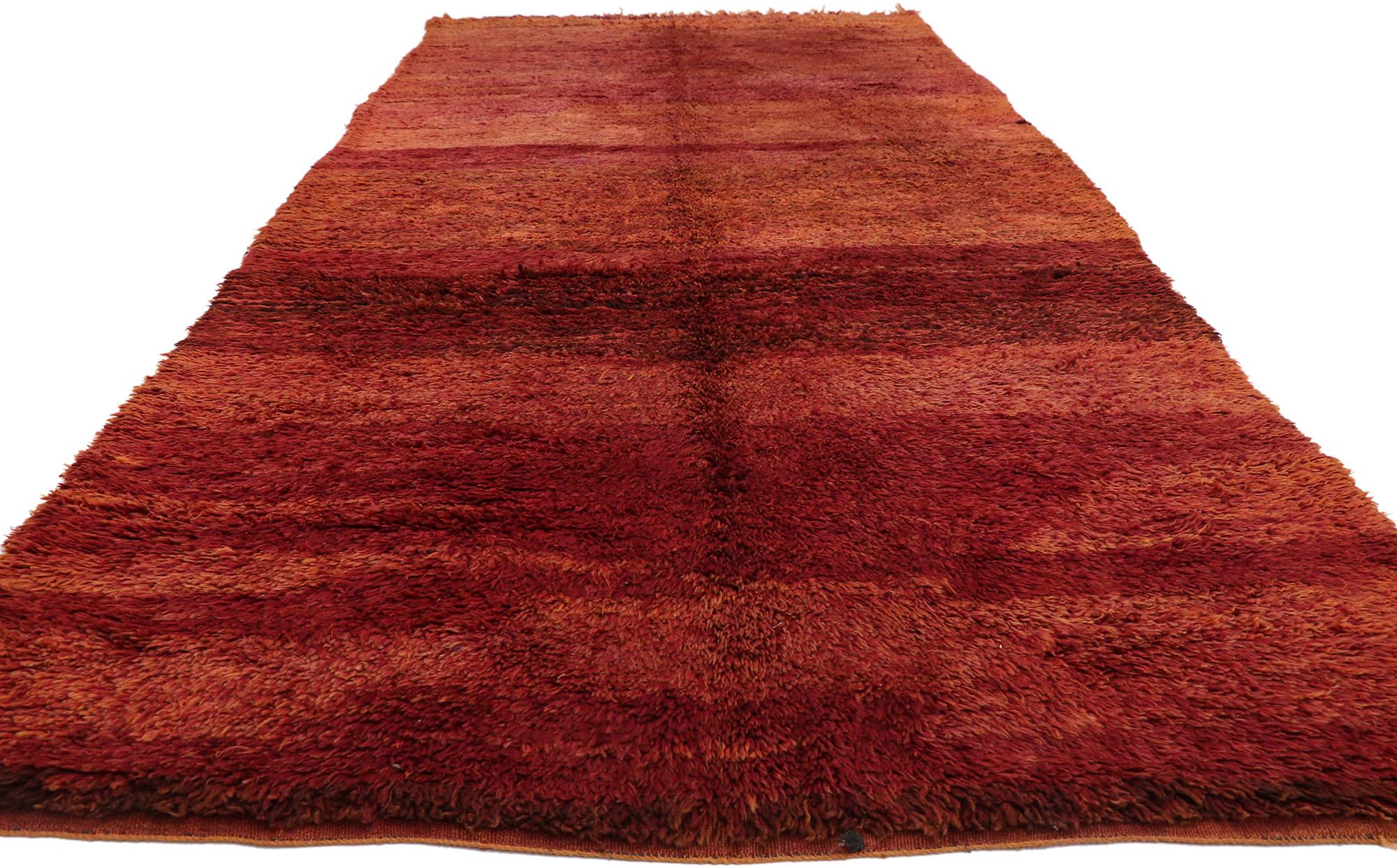 Hand-Knotted Vintage Berber Moroccan Rug with Warm, Mid-Century Modern Style For Sale