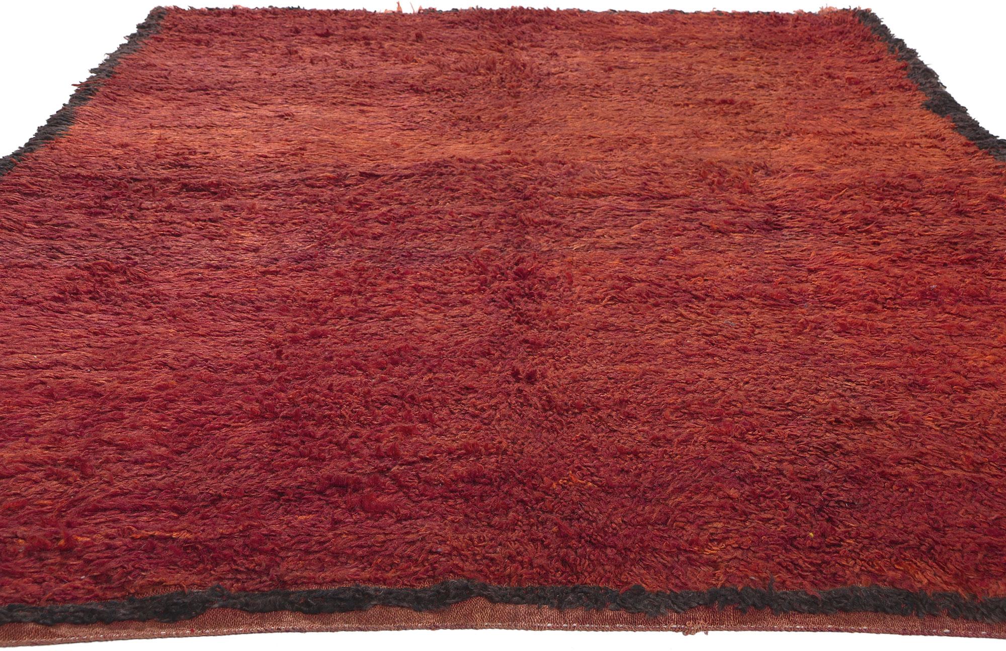 Mid-Century Modern Vintage Red Beni Mrirt Moroccan Rug, Cozy Nomad Meets Abstract Expressionism For Sale