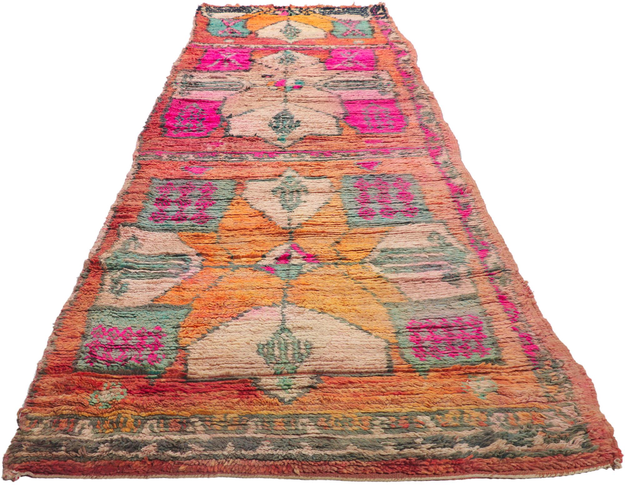 Hand-Knotted Vintage Berber Moroccan Runner with Bohemian Tribal For Sale