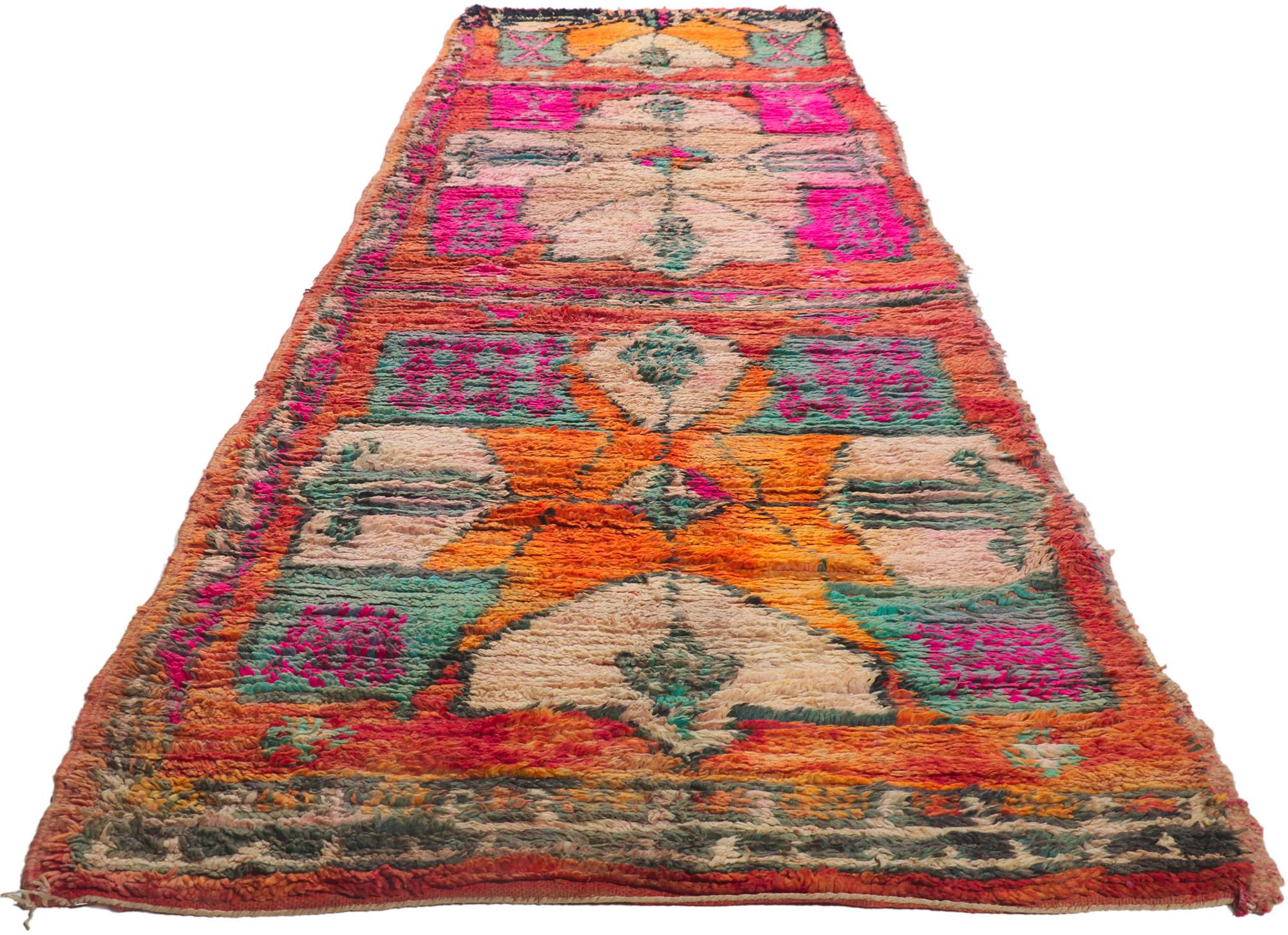 Hand-Knotted Vintage Berber Moroccan Runner with Bohemian Tribal